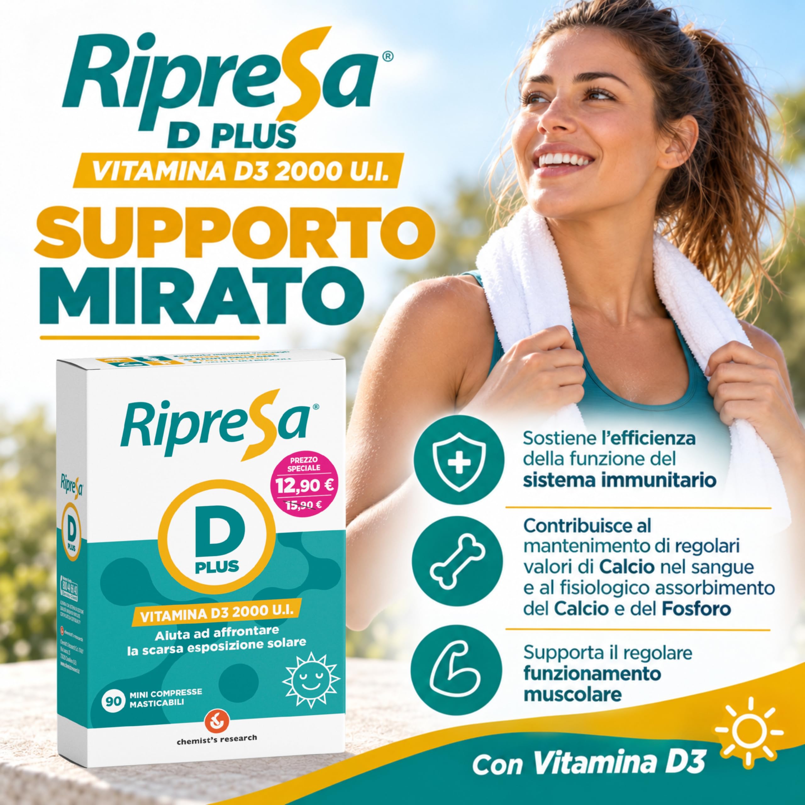 Chemist's Research Ripresa D Plus integratore vitamina D3 90 compresse
