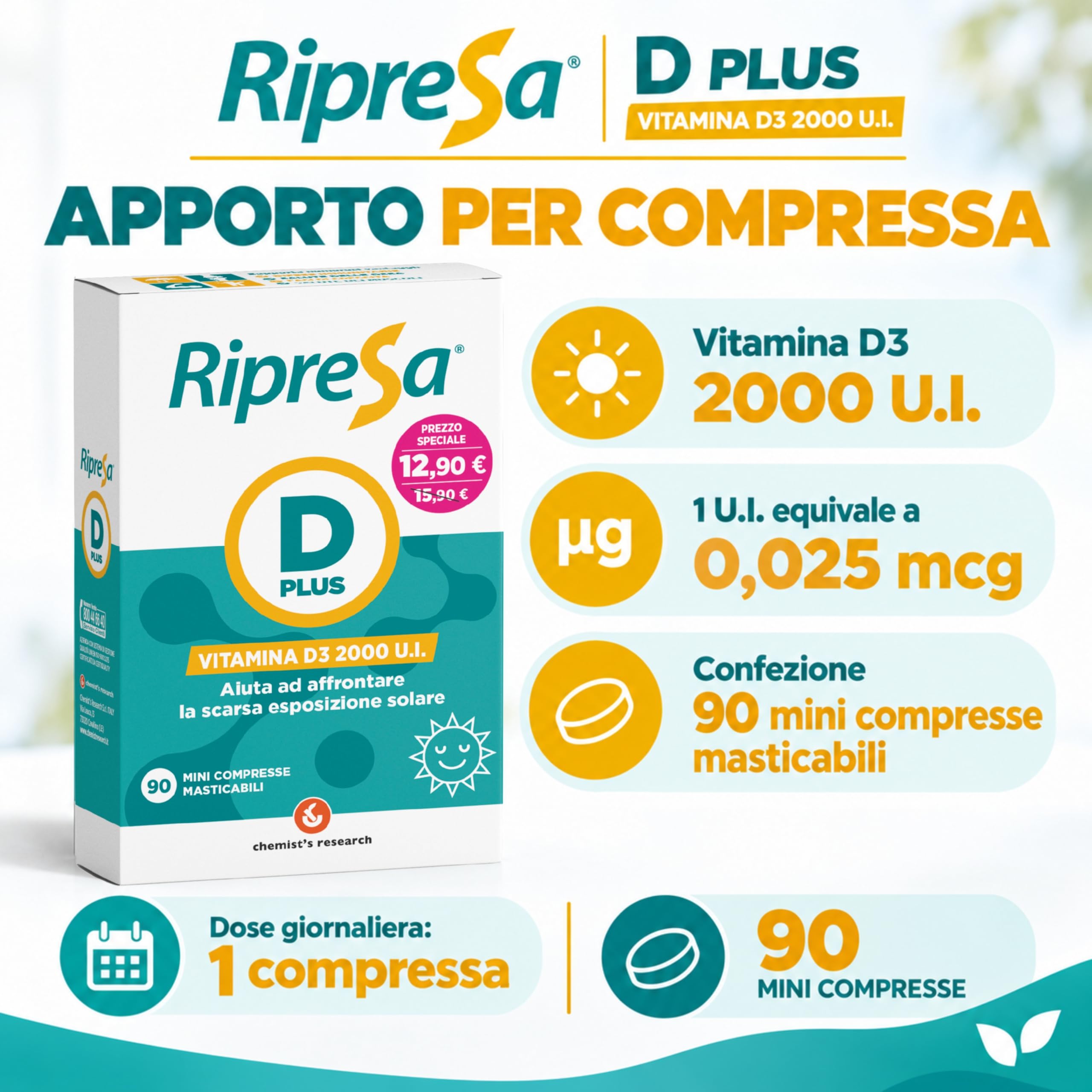 Chemist's Research Ripresa D Plus integratore vitamina D3 90 compresse