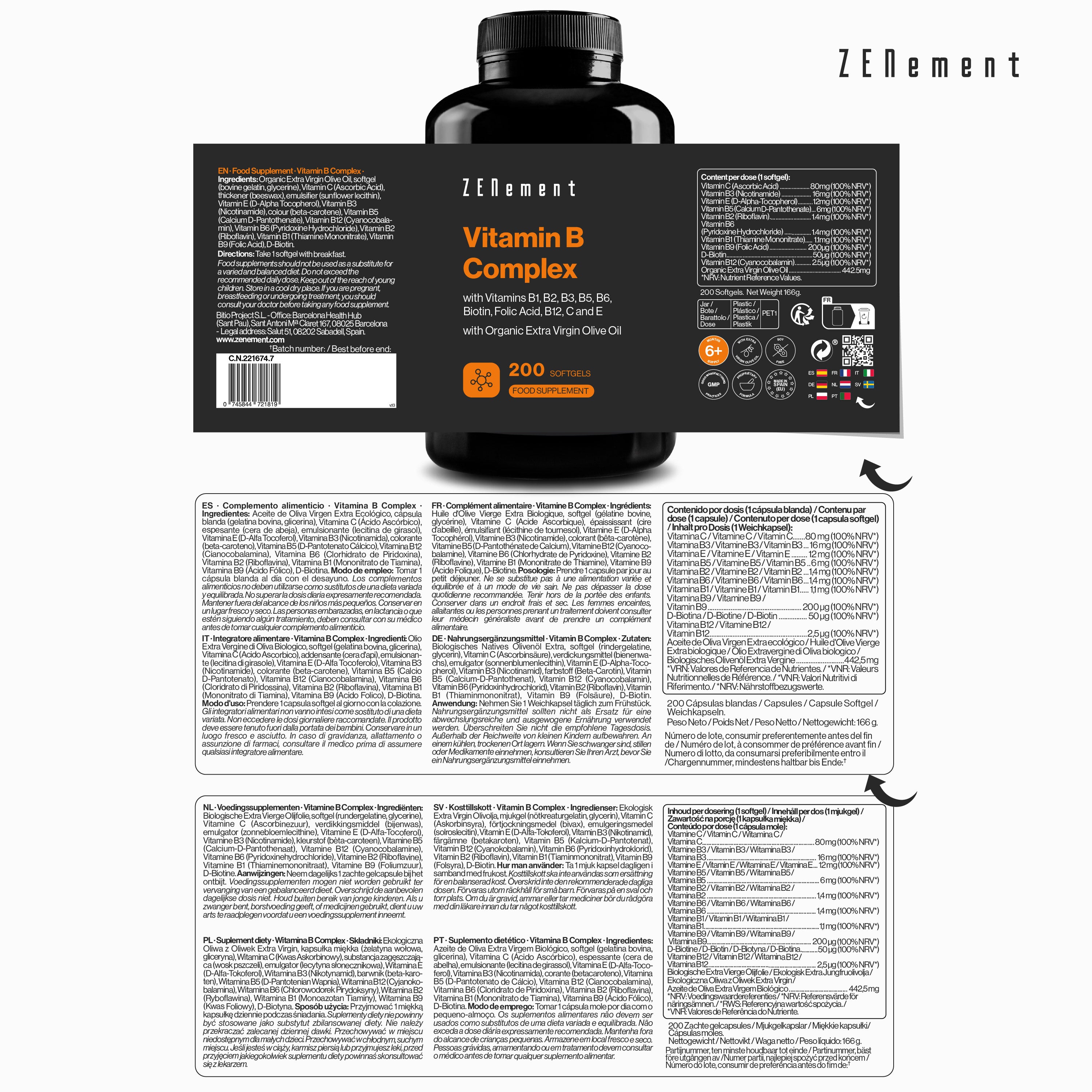 Zenement Complesso Vitamine B Integratore 200 Softgel Energia