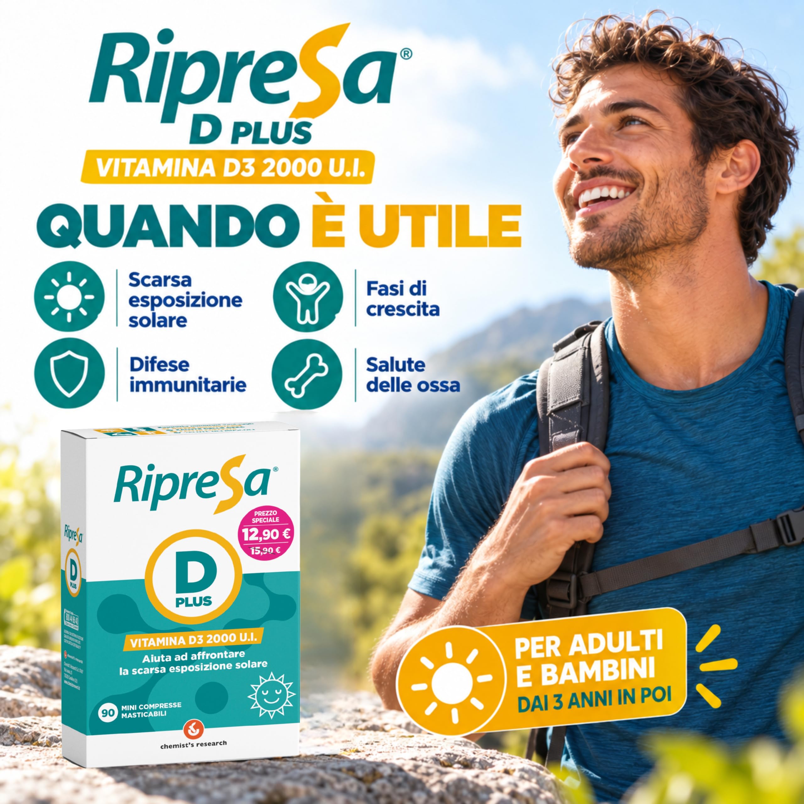 Chemist's Research Ripresa D Plus integratore vitamina D3 90 compresse