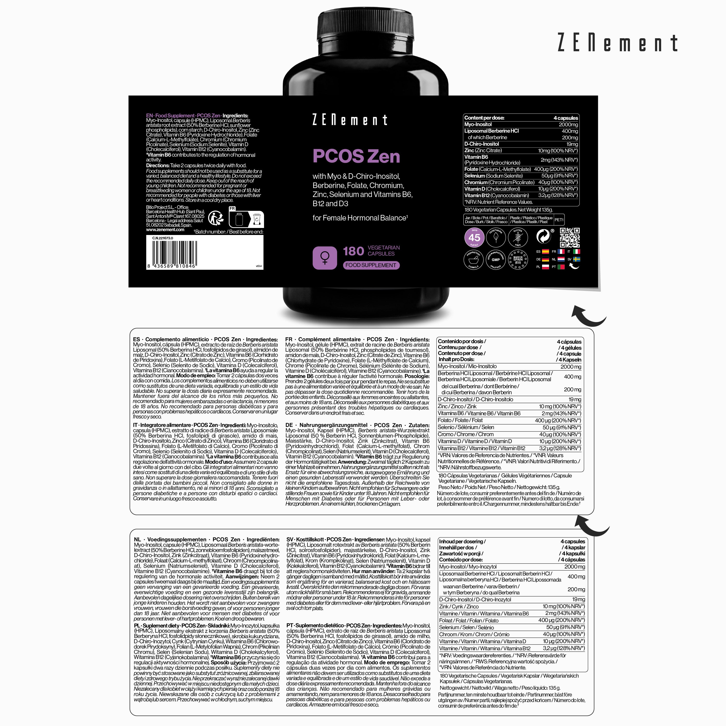 Zenement PCOS Zen inositolo 105:1 integratore 180 capsule donna