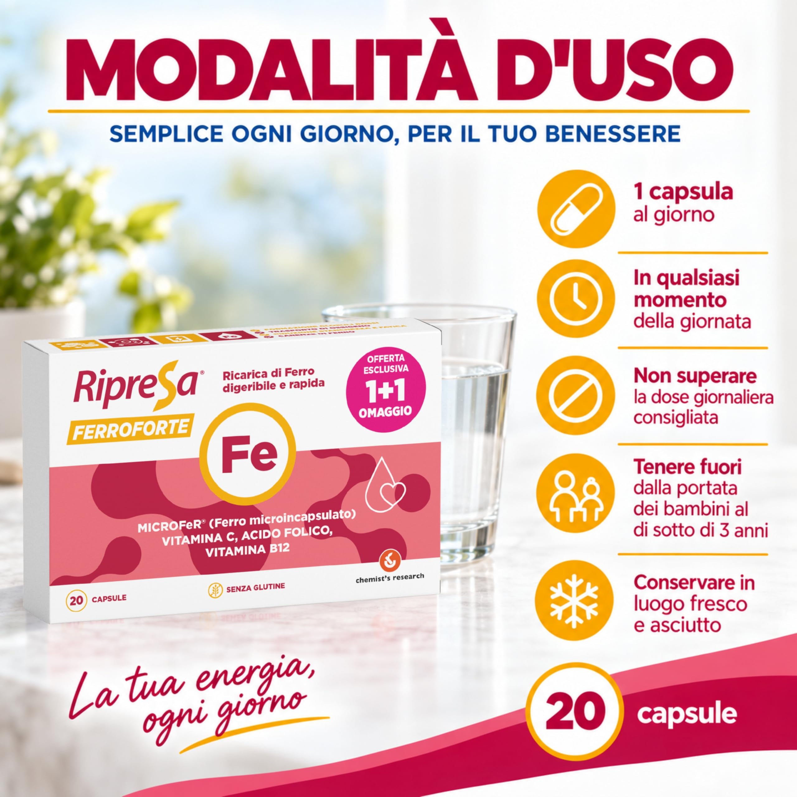 Chemist's Research Ripresa Ferroforte Ferro 20 Capsule Singola