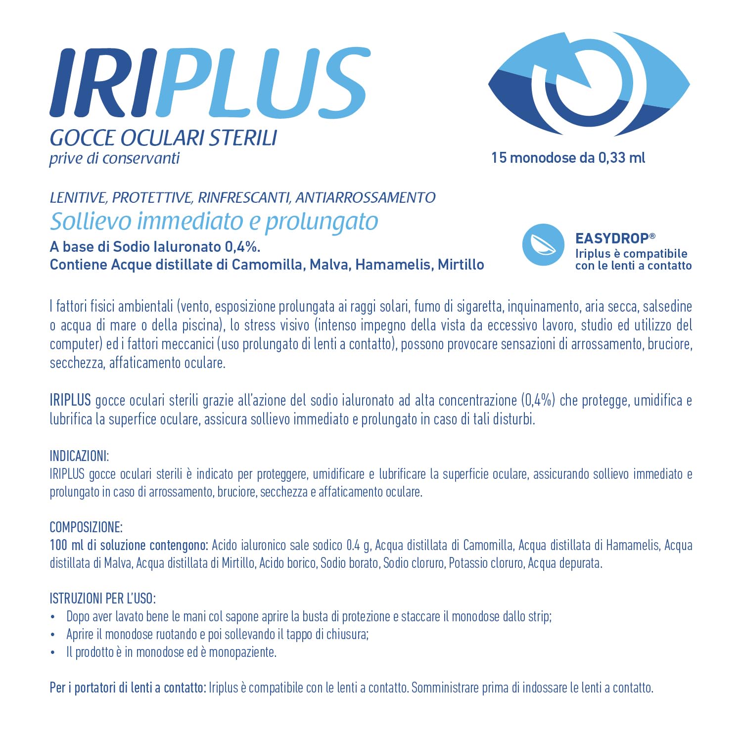 Chemist's Research Iriplus Gocce Oculari 15 Monodosi 0,4% Ialuronico