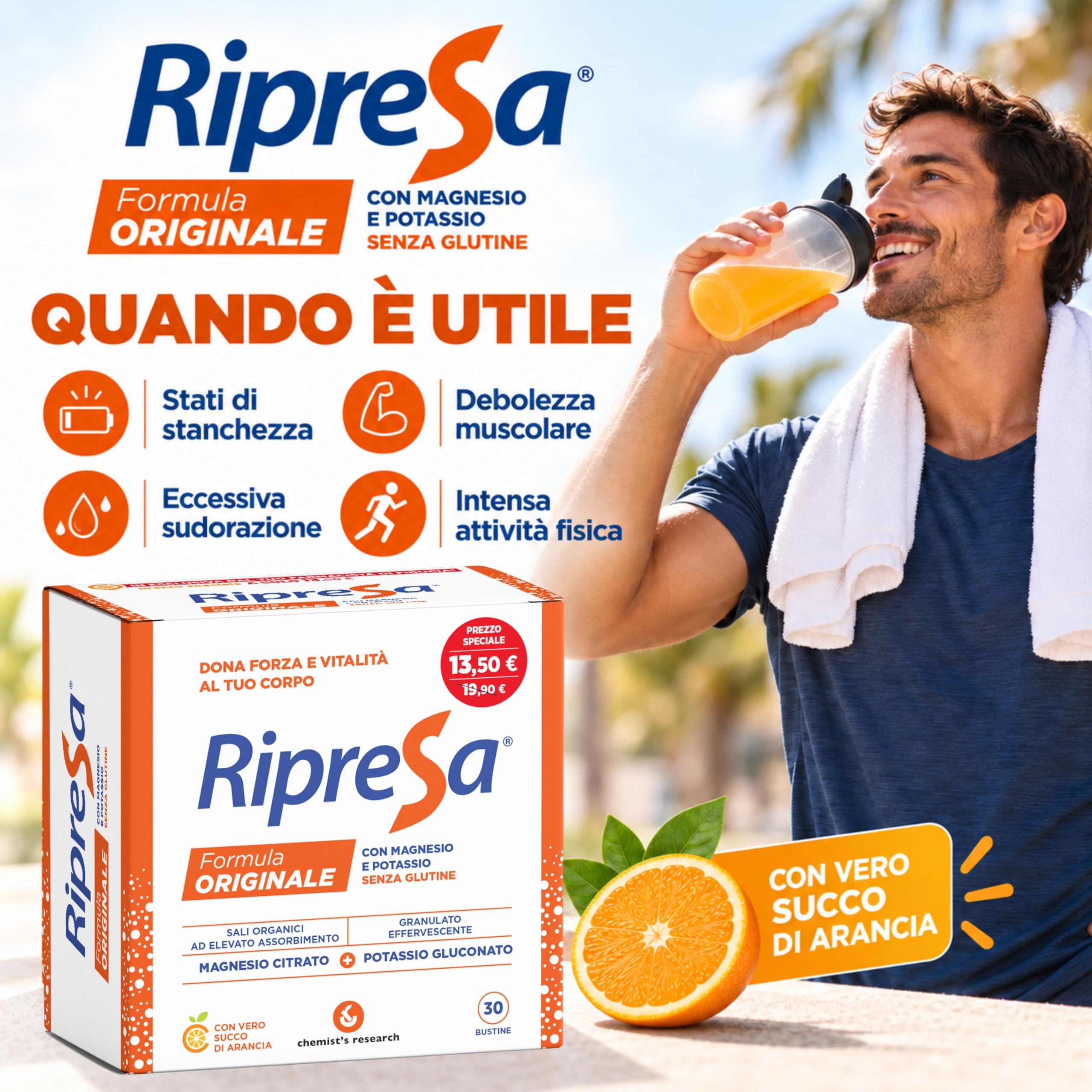 Chemist's Research Ripresa 30 bustine magnesio potassio arancia