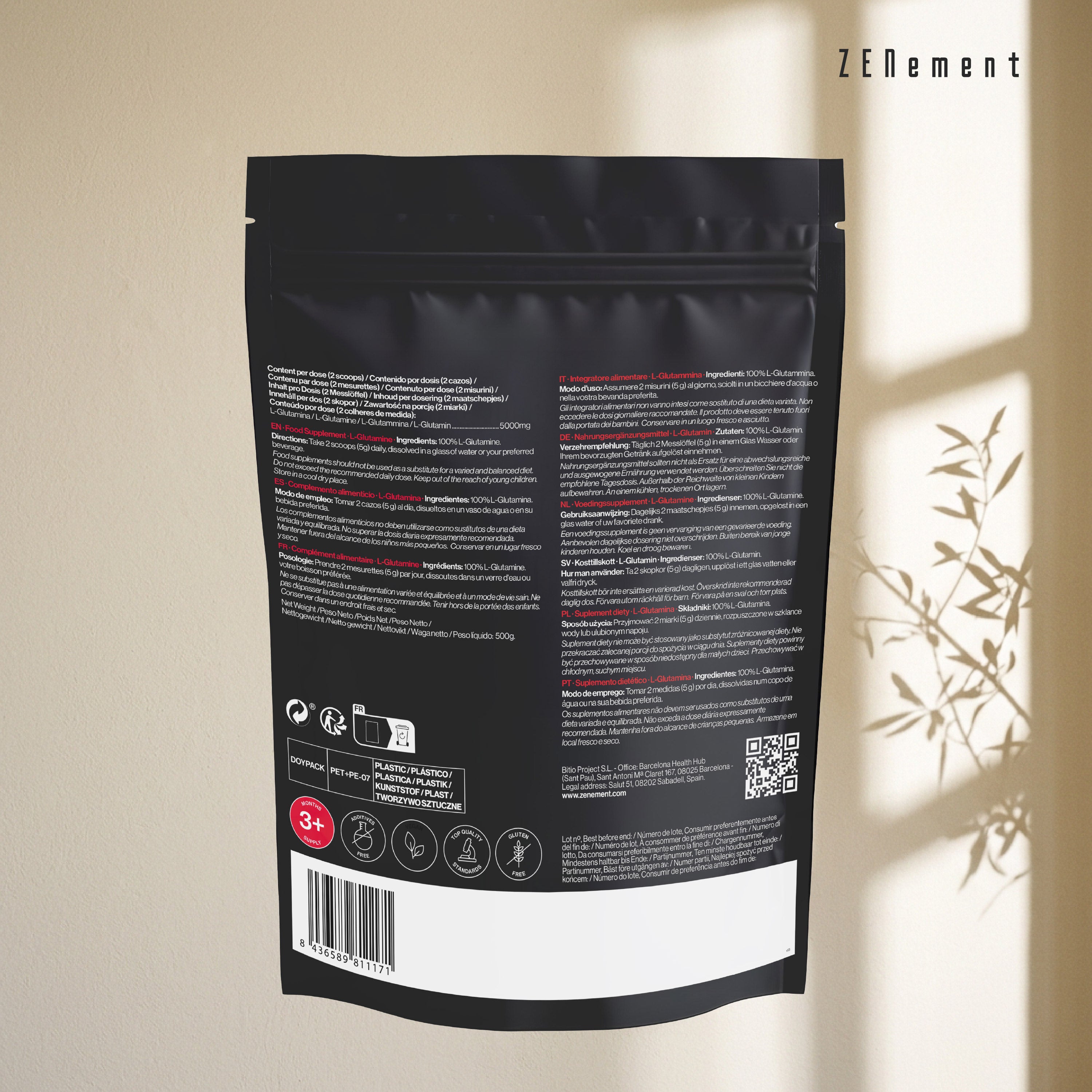 Zenement Digerente L-Glutammina polvere 500 g neutra sport