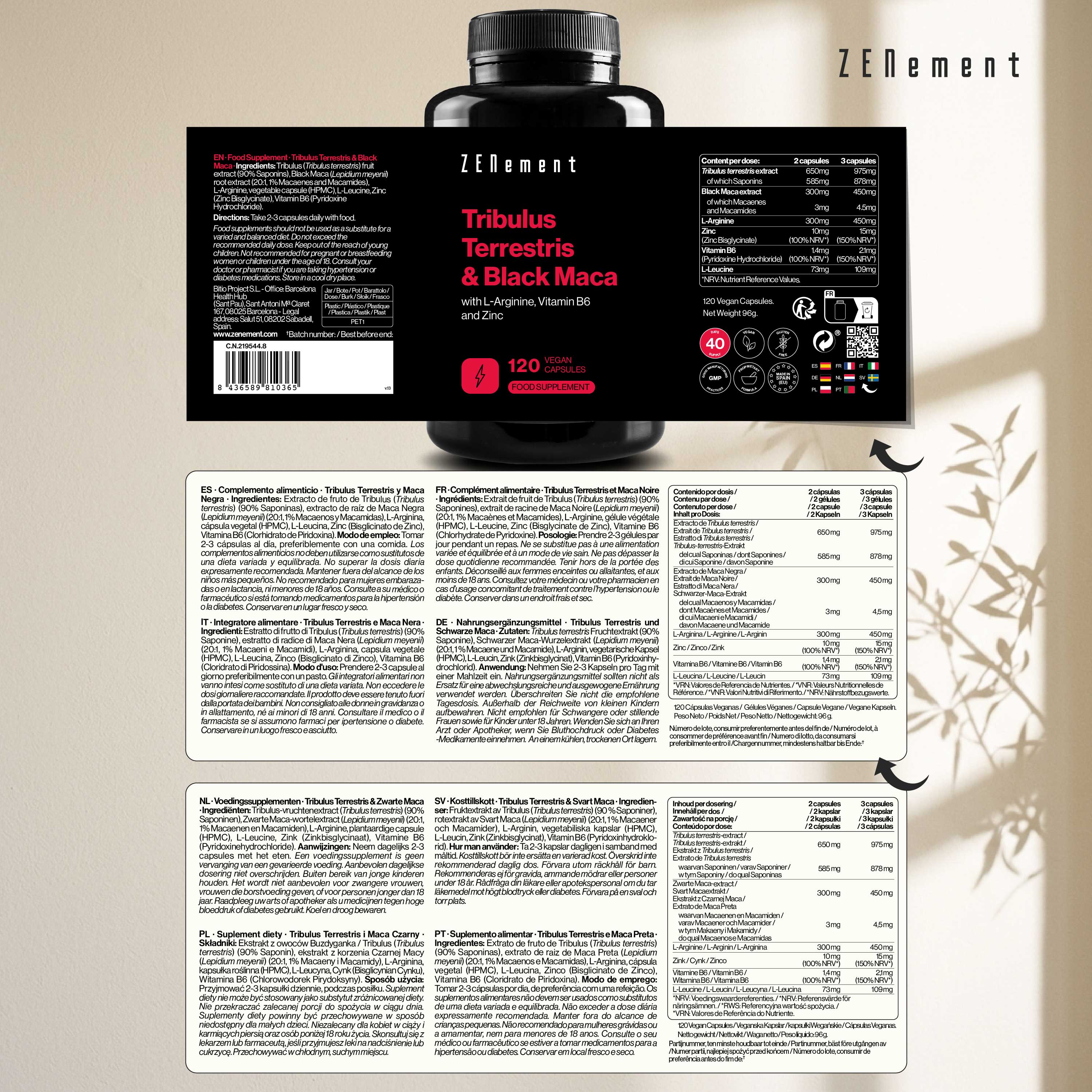 Zenement Tribulus Maca Nera Integratore 120 Capsule Vegane Energia