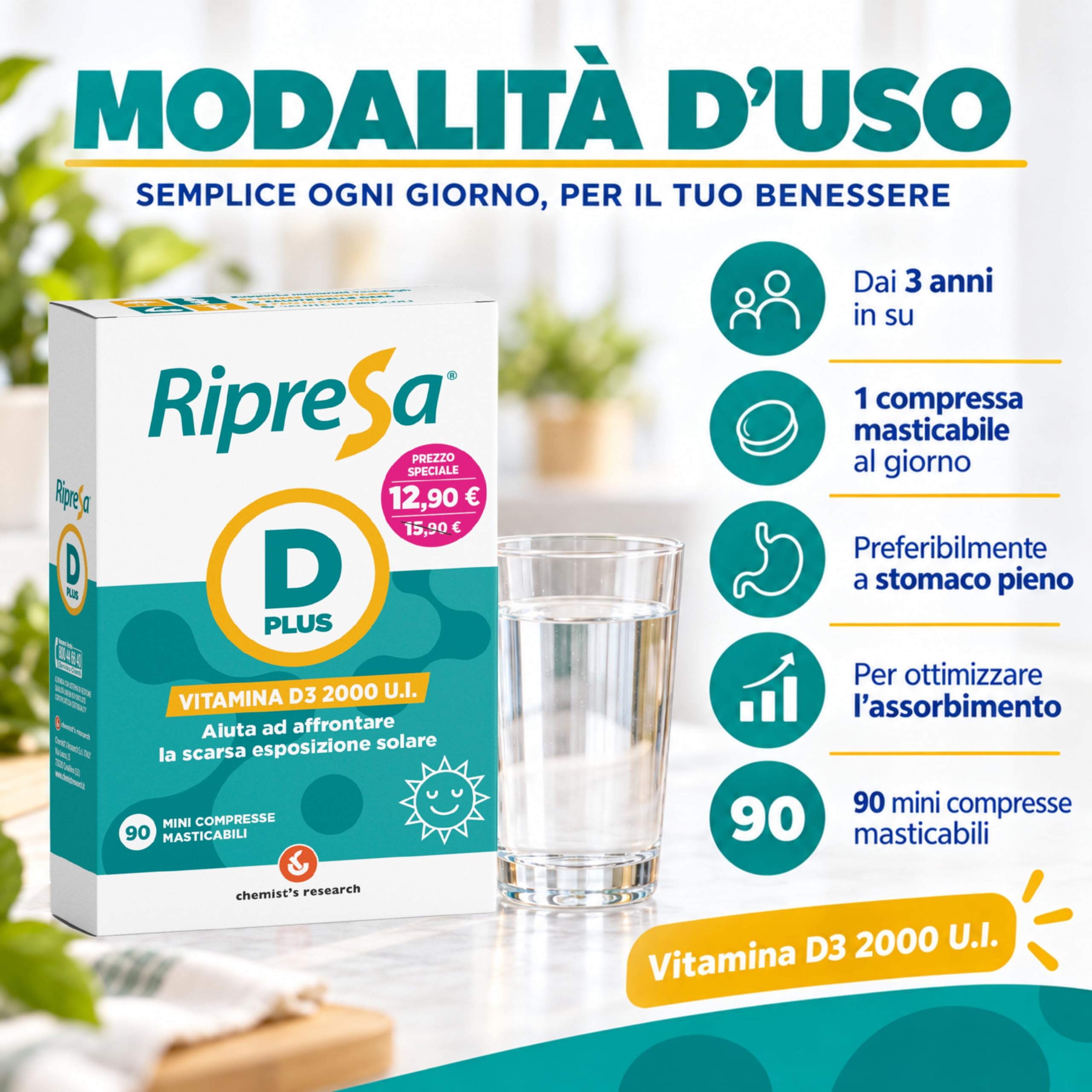 Chemist's Research Ripresa D Plus integratore vitamina D3 90 compresse