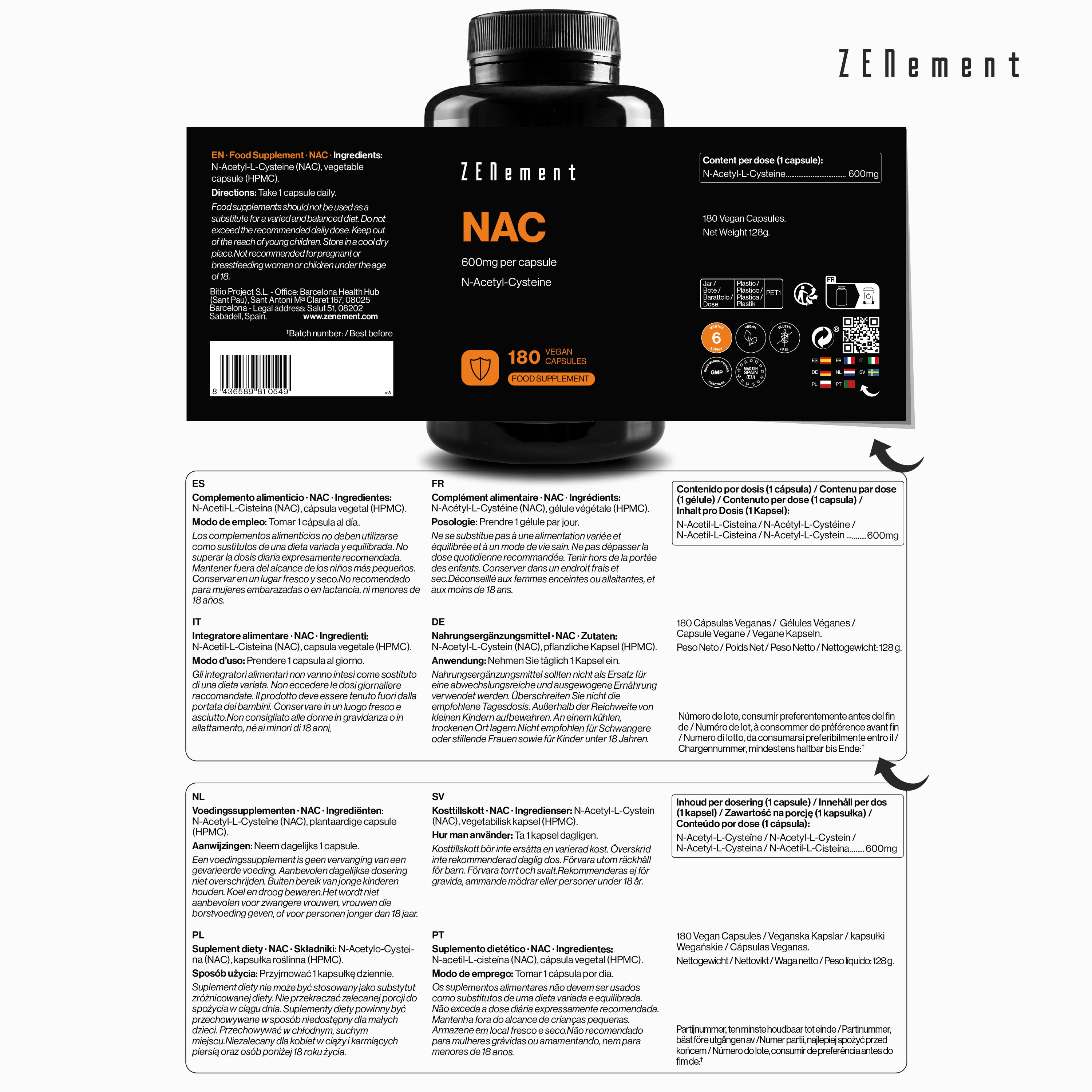 Zenement Longevità NAC 600 mg integratore 180 capsule vegane