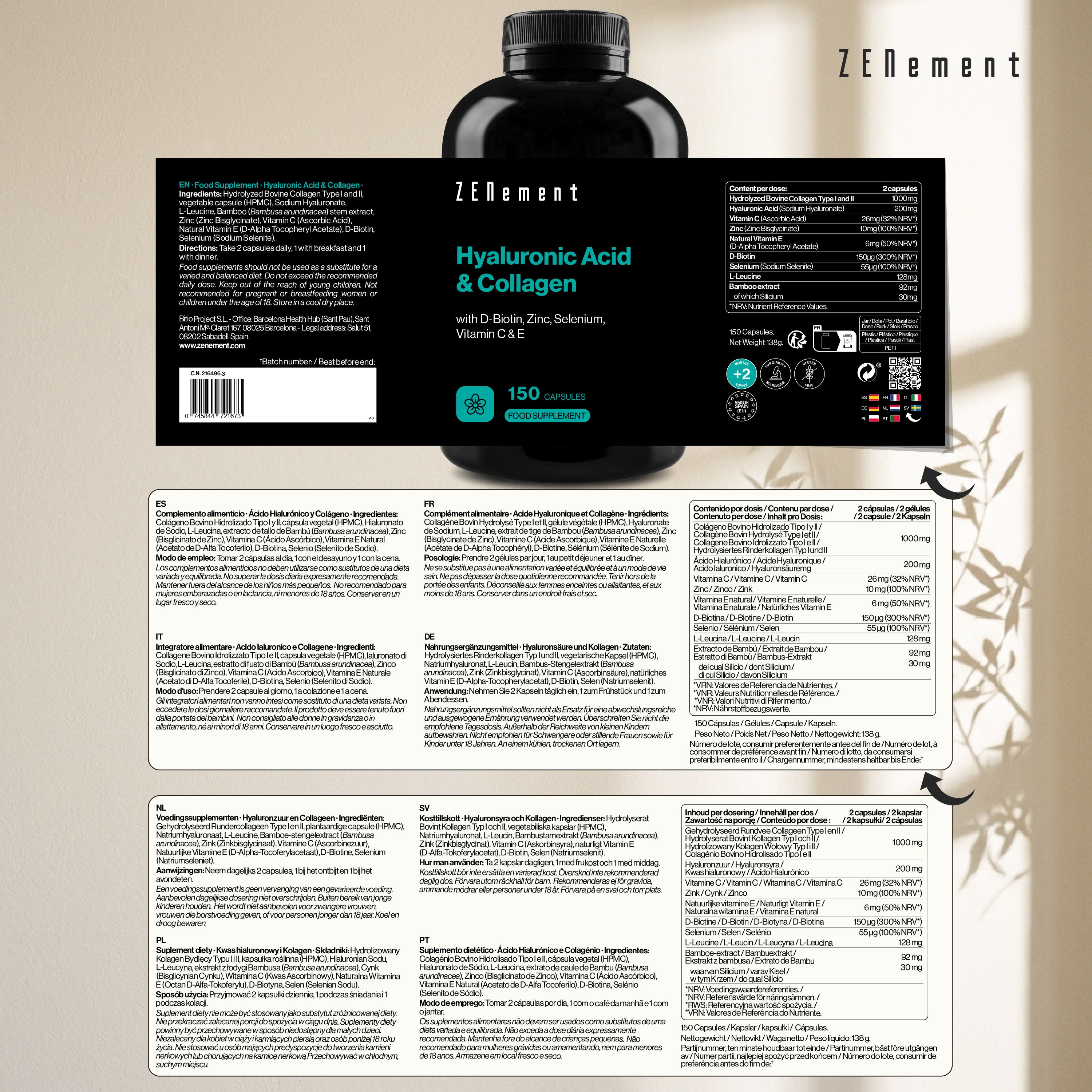 Zenement Acido Ialuronico Collagene Capsule 150 Capsule Pelle
