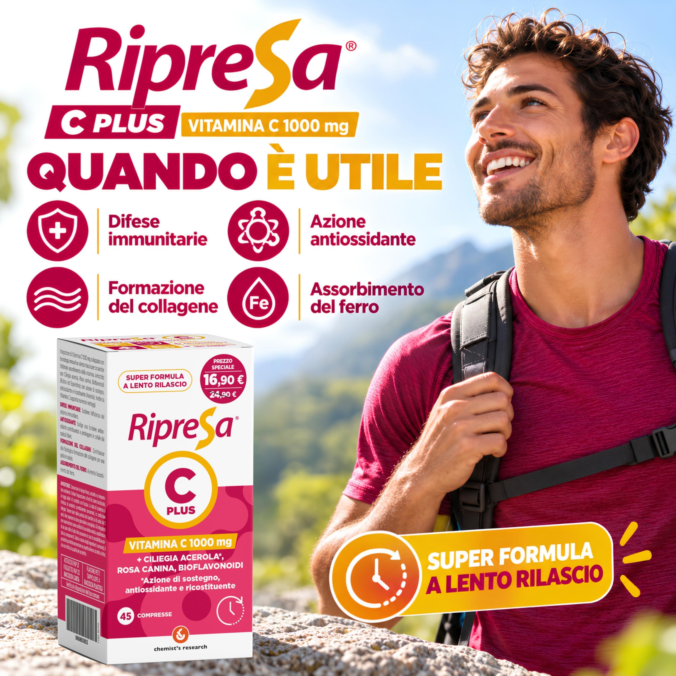 Chemist's Research Ripresa C Plus Vitamina C 45 Compresse Acerola