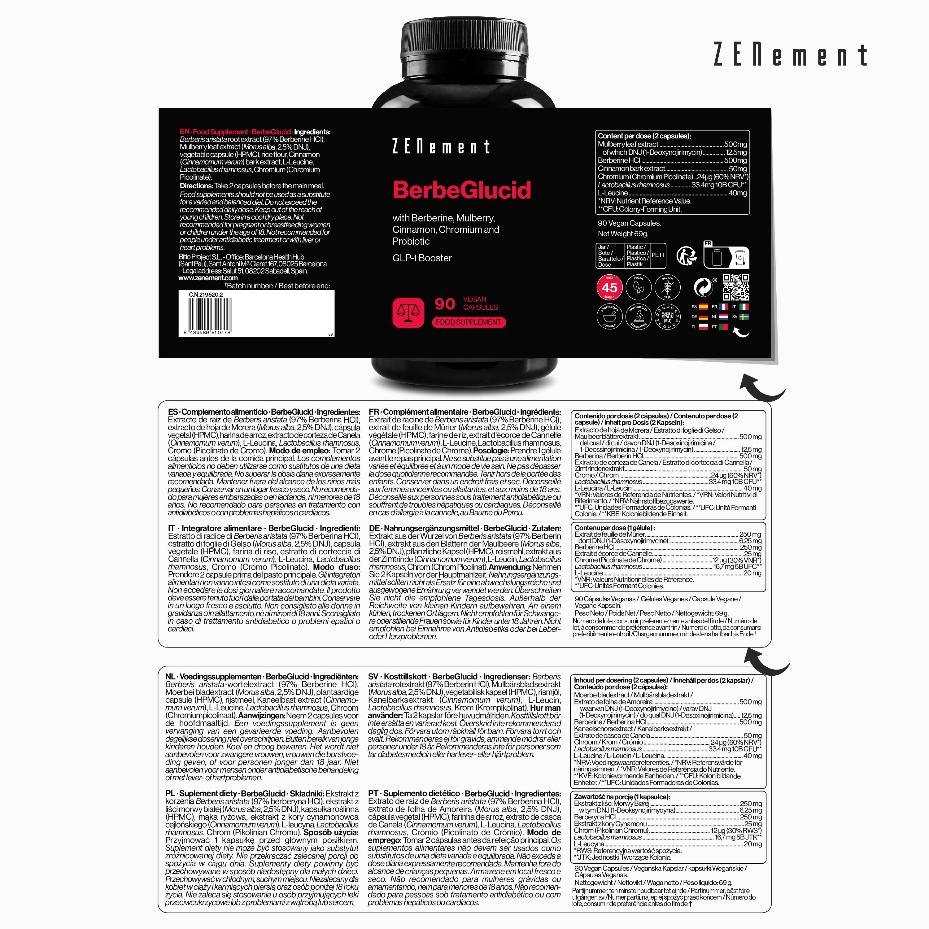 Zenement BerbeGlucid Berberina 500mg Integratore 90 Capsule Vegane