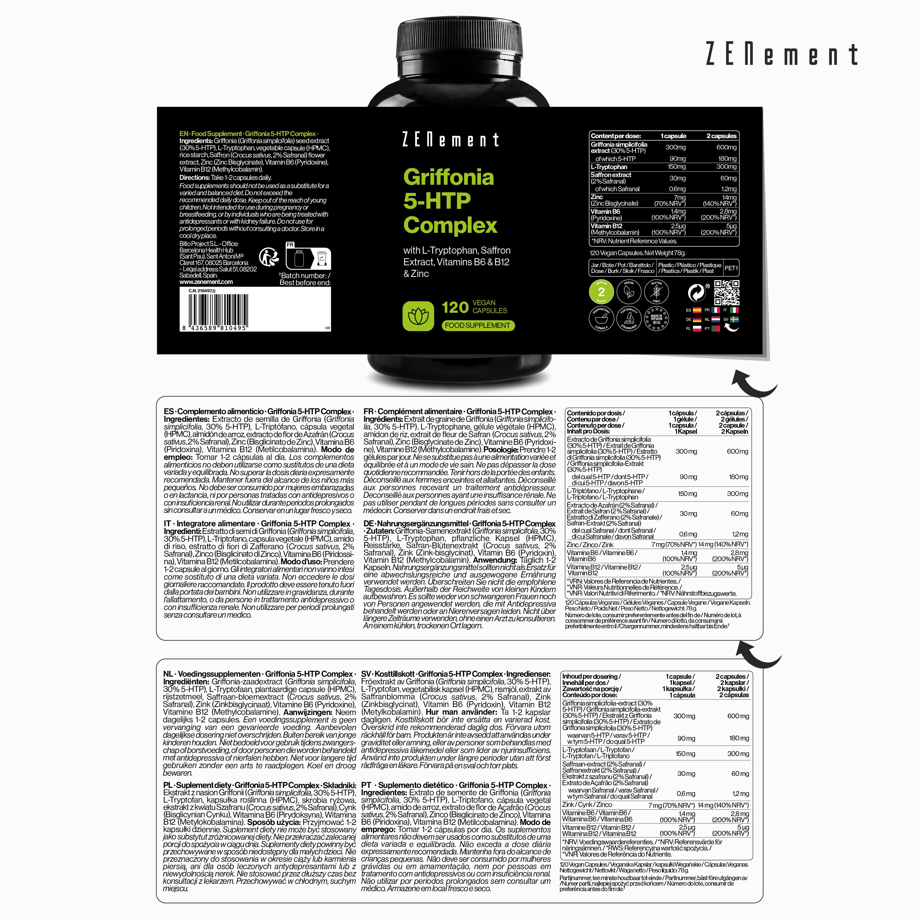 Zenement Rilassamento e Sonno Griffonia 5-HTP Complex 120 capsule