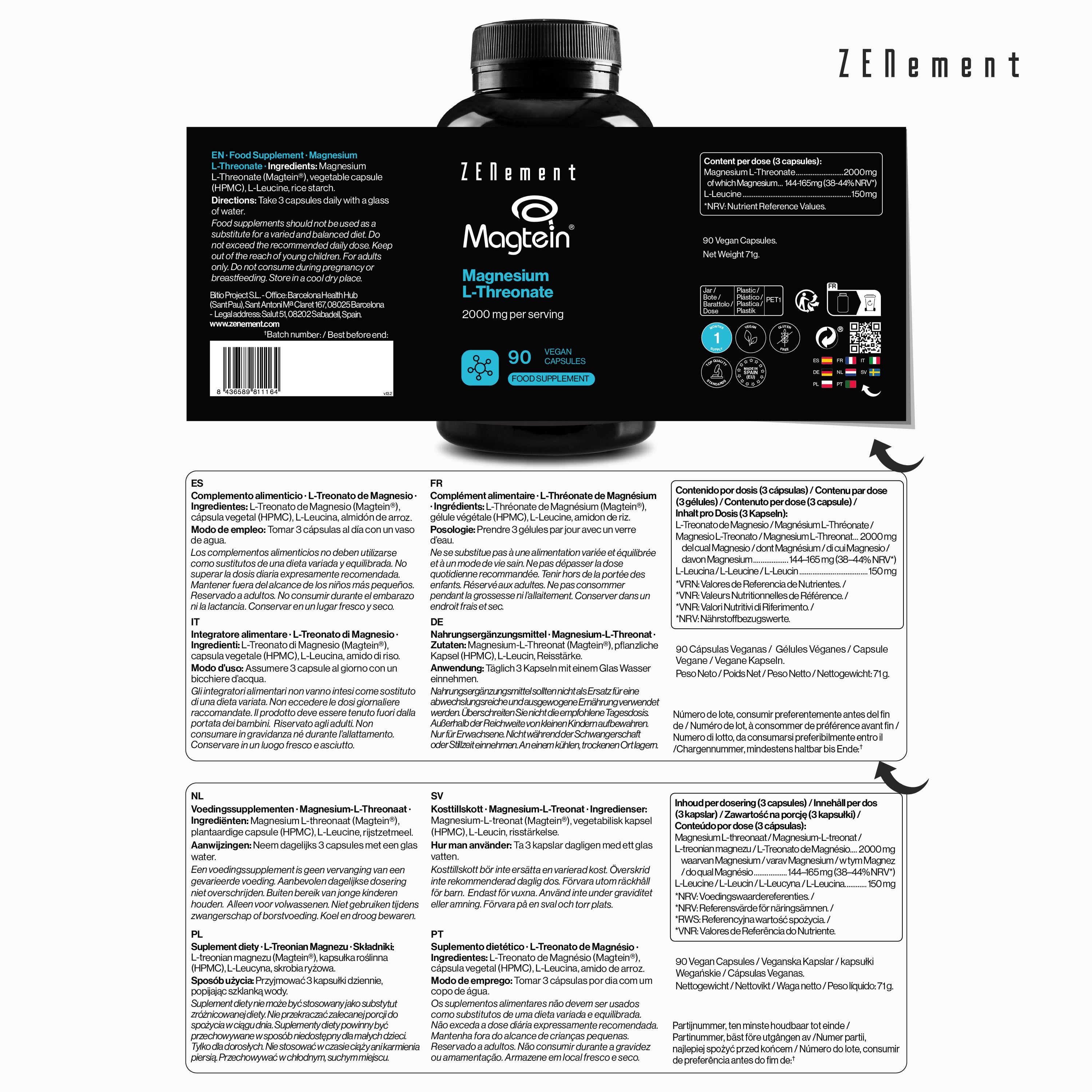 Zenement Salute del Cervello Magnesio L-Treonato 2000 mg 90 capsule