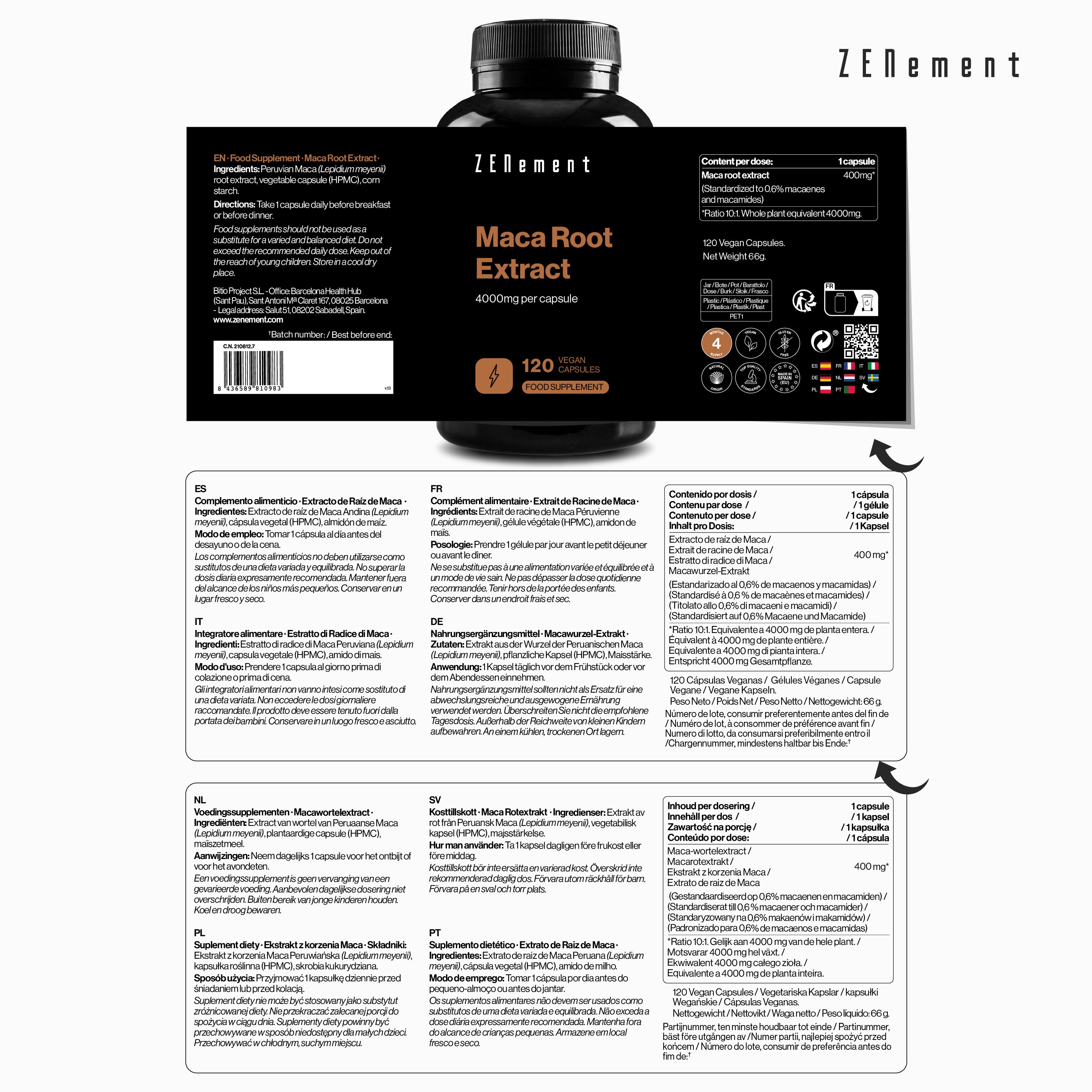 Zenement Maca 4000 mg Integratore 120 Capsule Energia