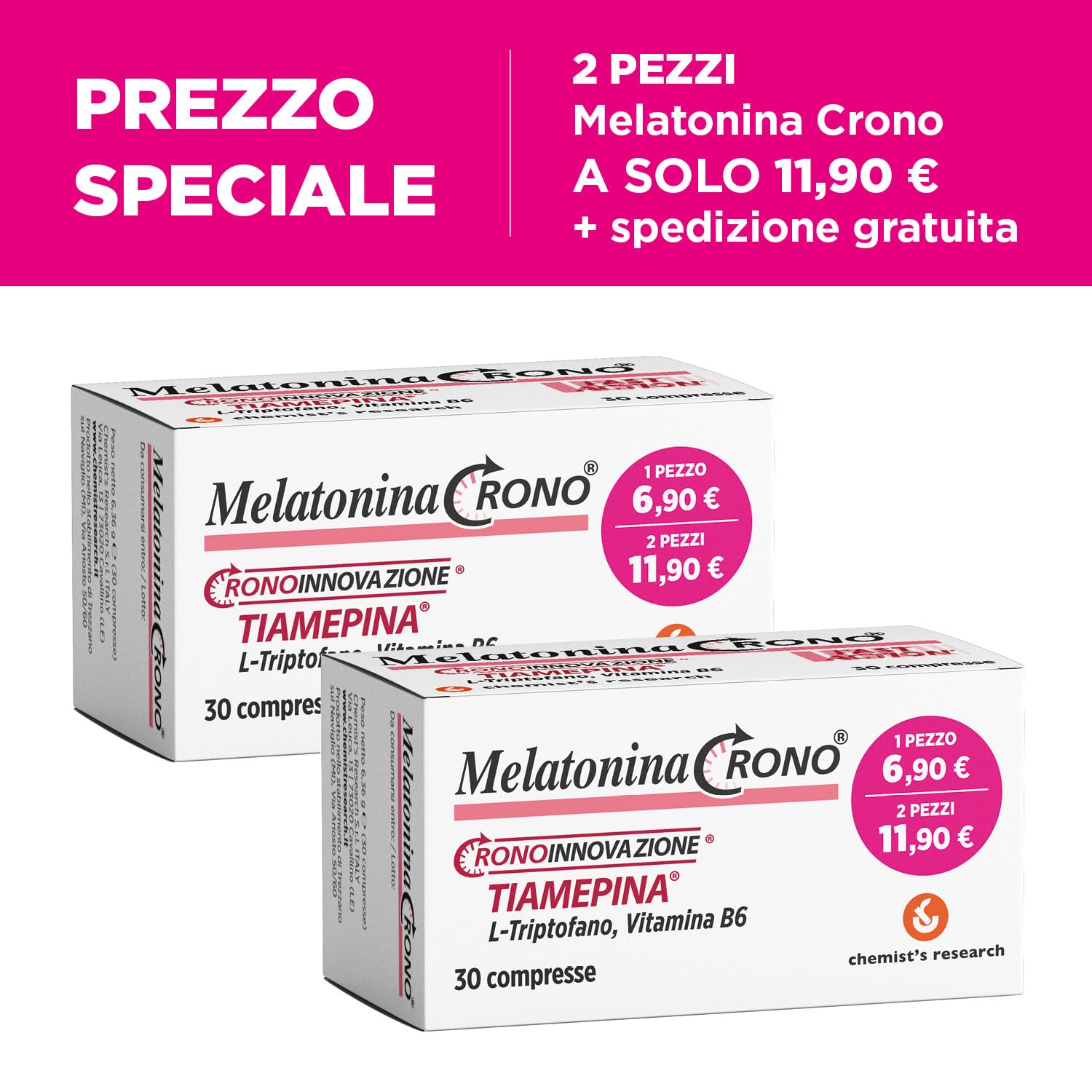 Chemist's Research Melatonina Crono Sonno 2x30 Compresse Stress