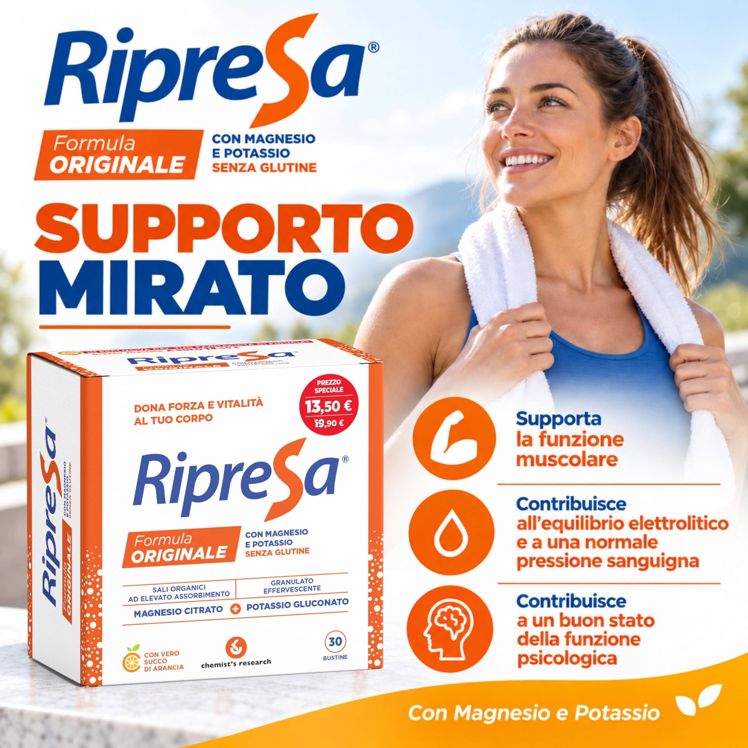 Chemist's Research Ripresa 30 bustine magnesio potassio arancia