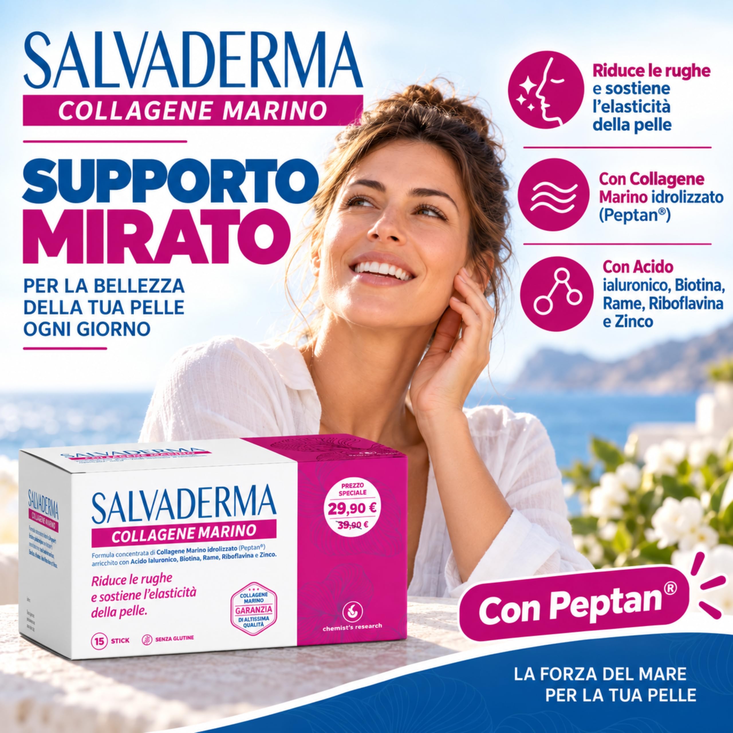 Chemist's Research Salvaderma Collagene Marino Integratore 15 Stick Ialuronico