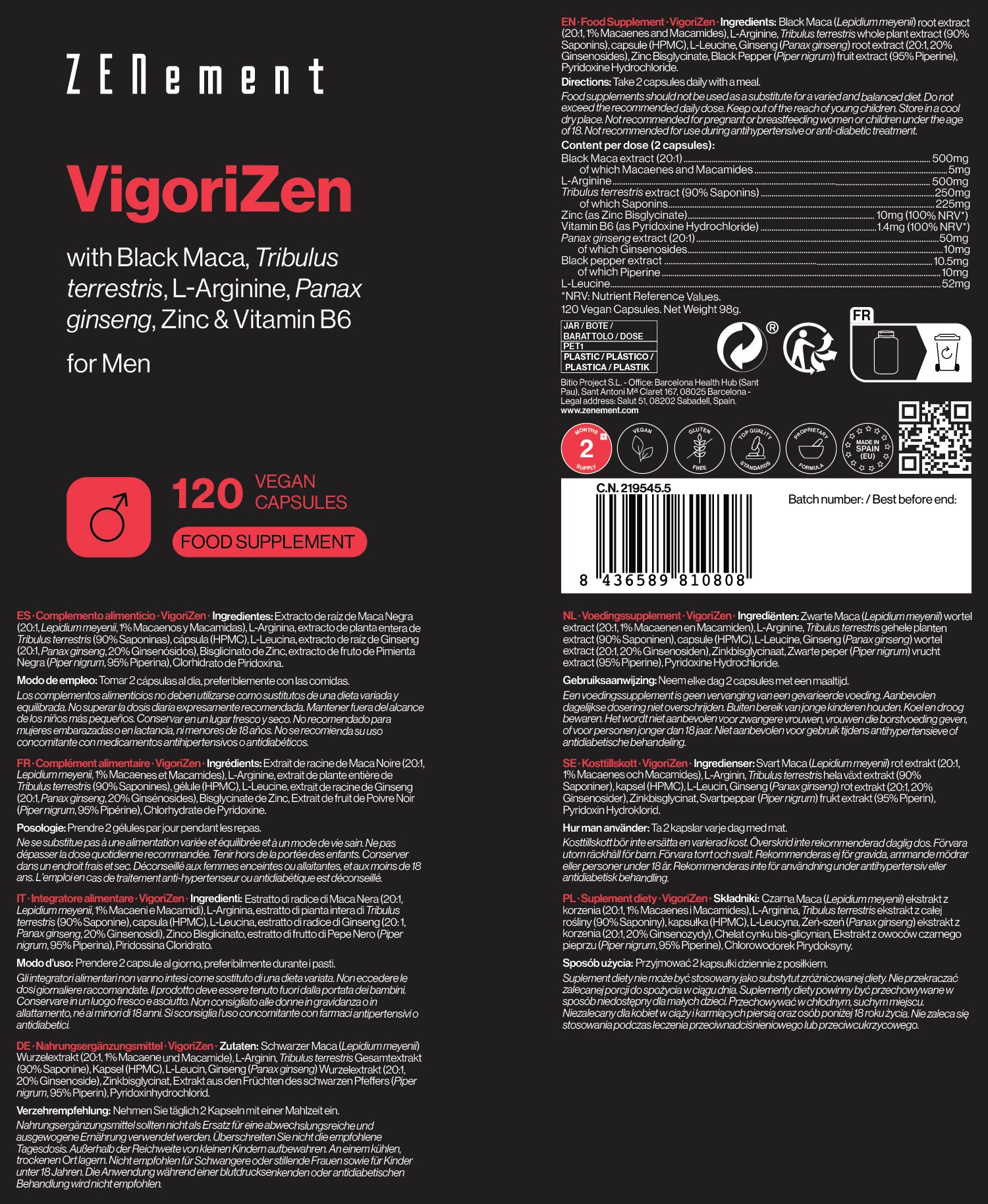 Zenement VigoriZen Uomo Capsule 120 Capsule Maca Nera Ginseng