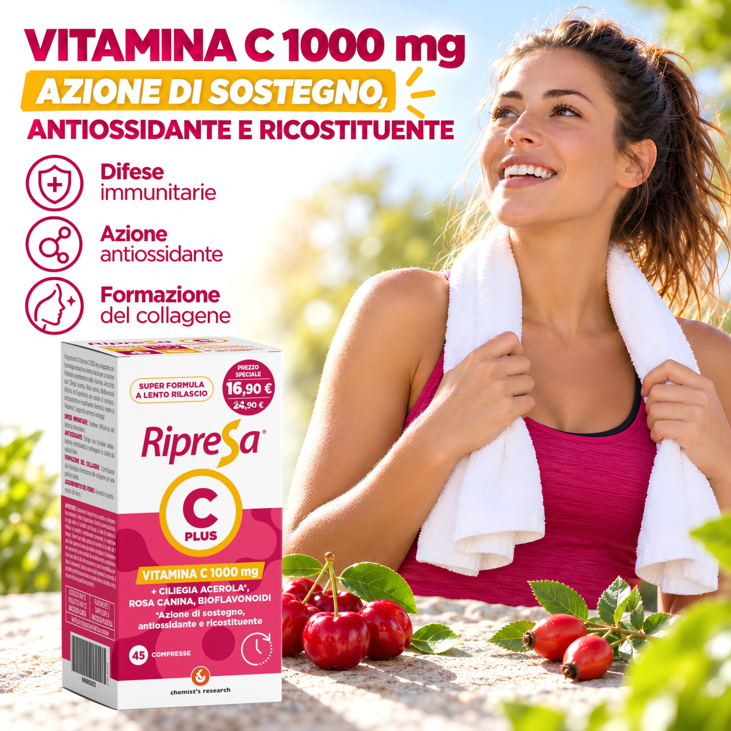 Chemist's Research Ripresa C Plus Vitamina C 45 Compresse Acerola