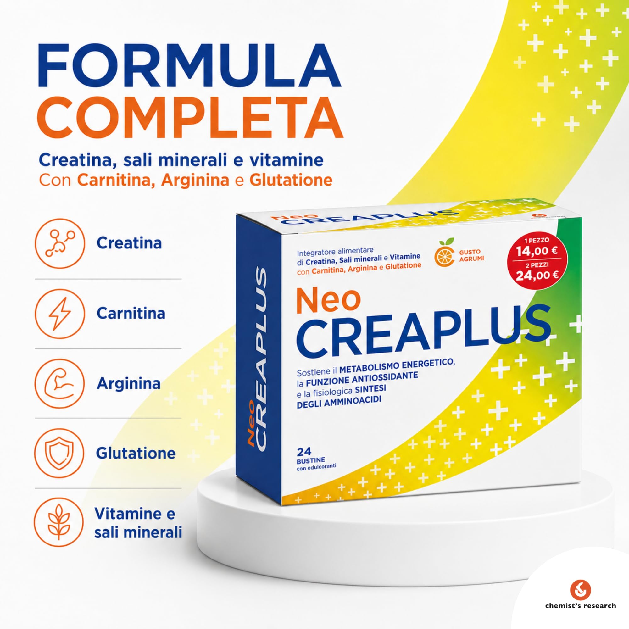 Chemist's Research Ripresa Neo Creaplus Integratore 24 Bustine Agrumi x2