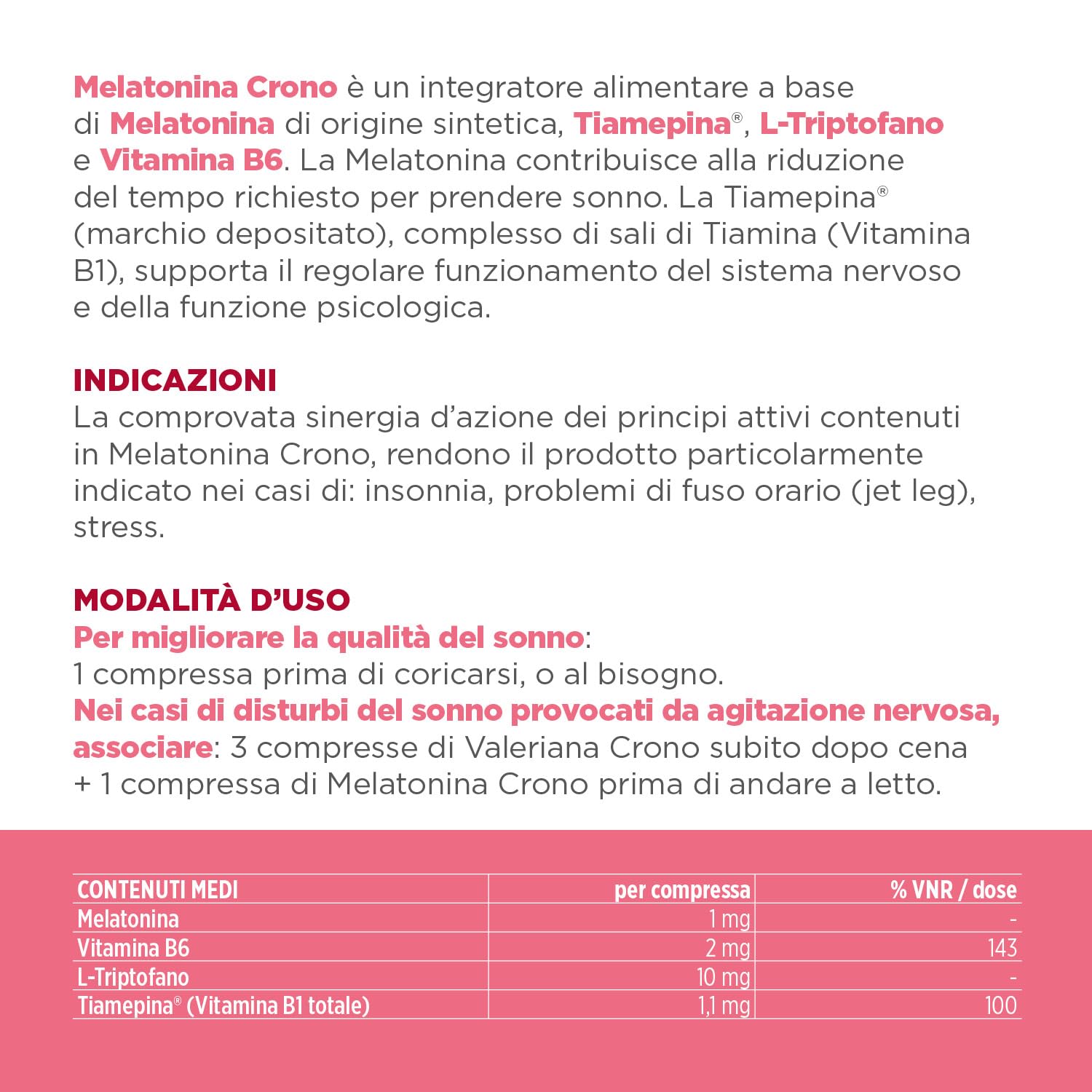 Chemist's Research Melatonina Crono Sonno 2x30 Compresse Stress