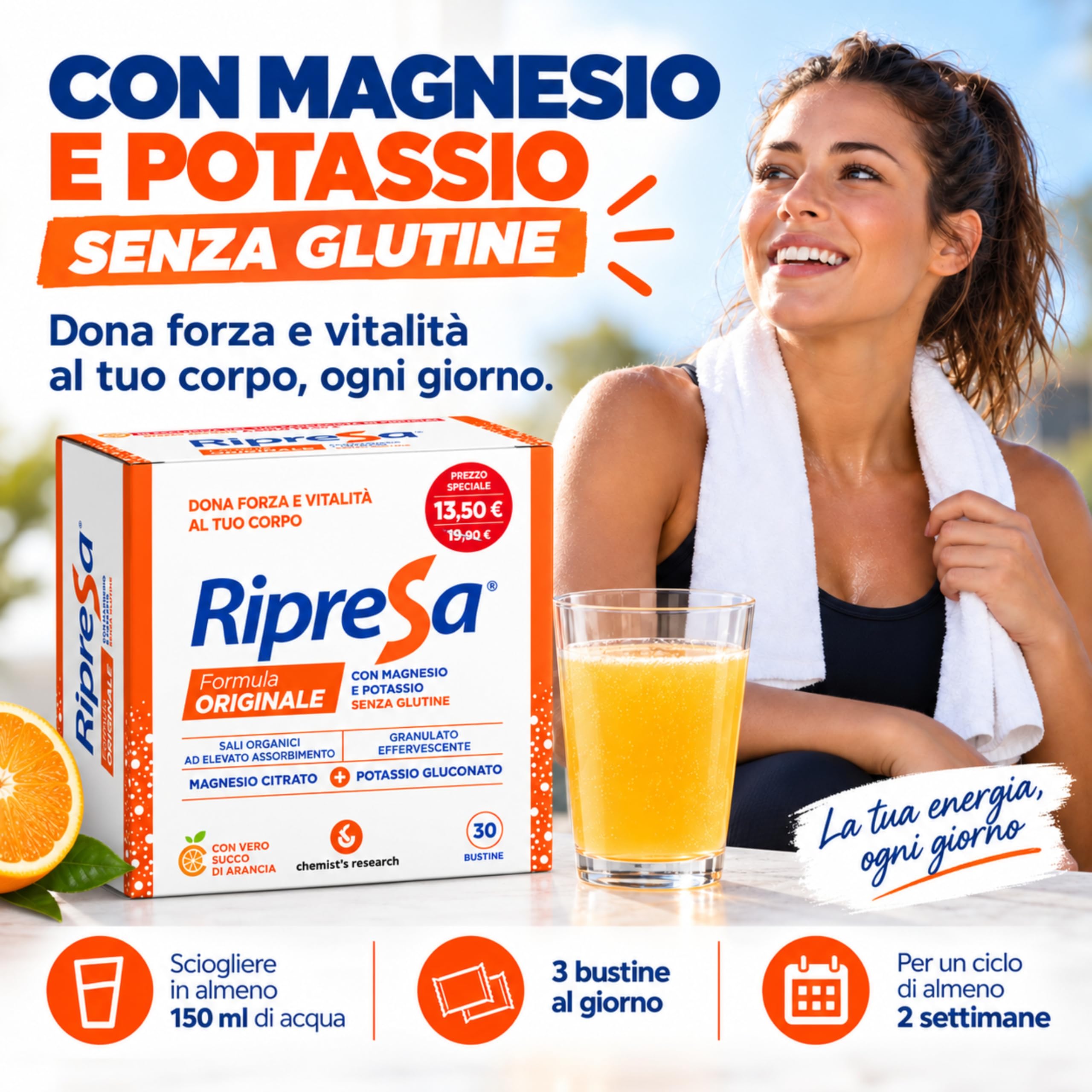 Chemist's Research Ripresa 30 bustine magnesio potassio arancia