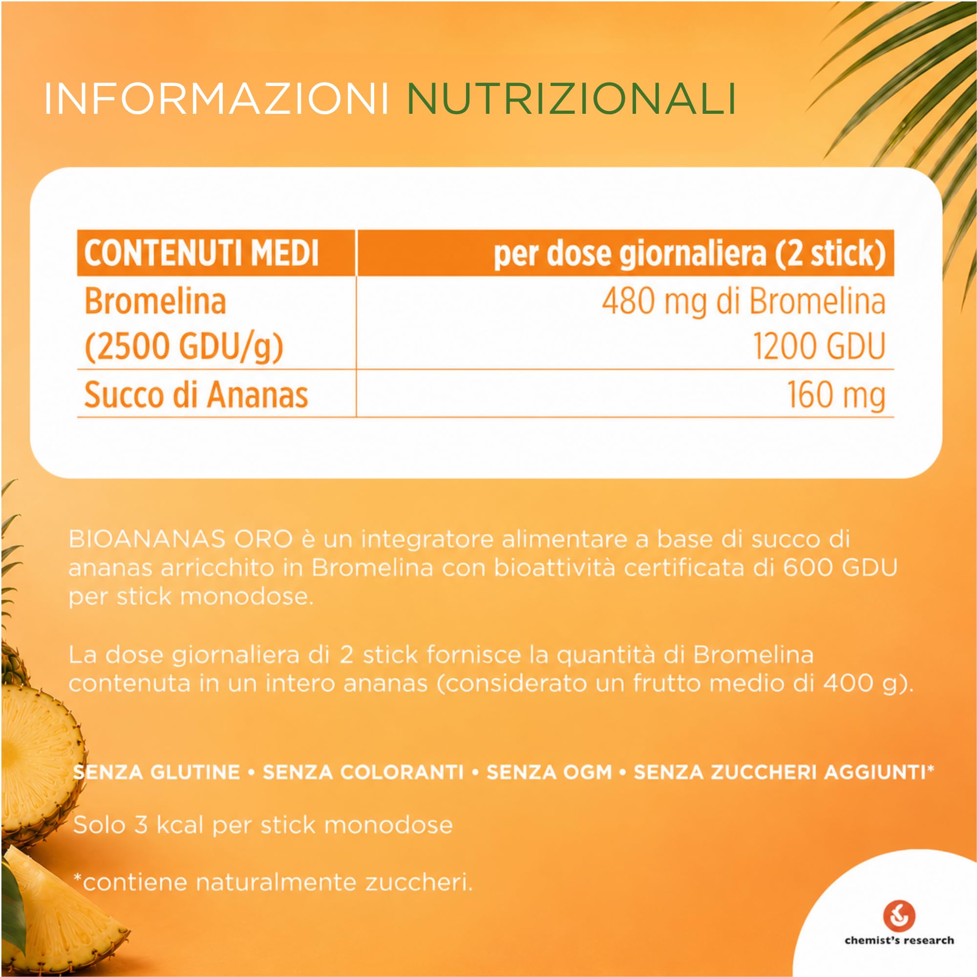 Chemist's Research Bioananas Oro Integratore 30 Stick Ananas x1