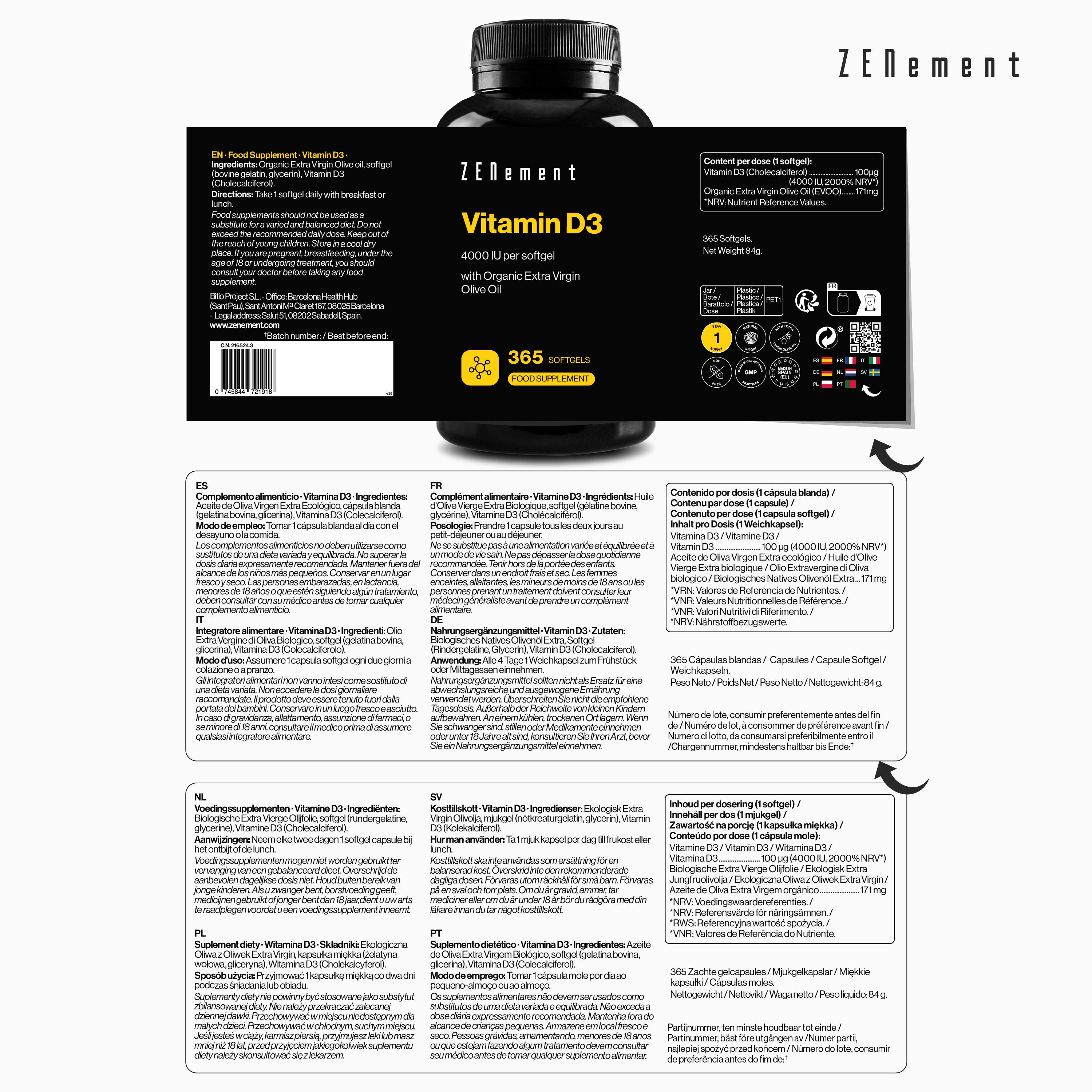 Zenement Vitamina D3 4000 UI Integratore 365 Capsule Softgel