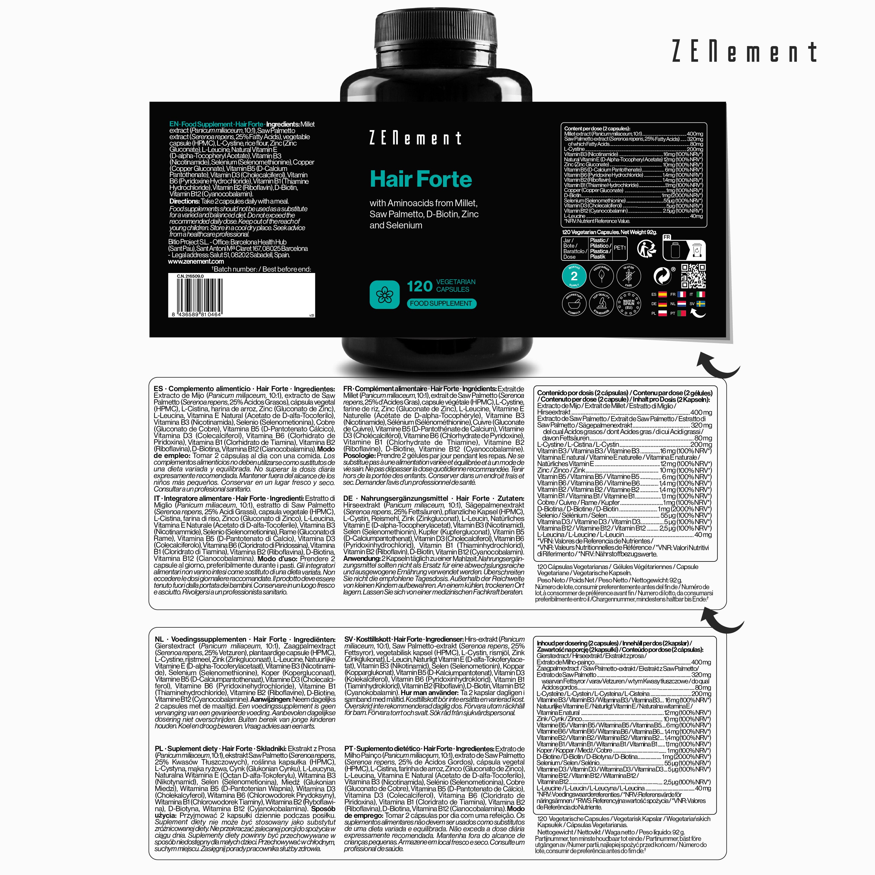 Zenement Hair Forte Integratore Capelli 120 Capsule Biotina