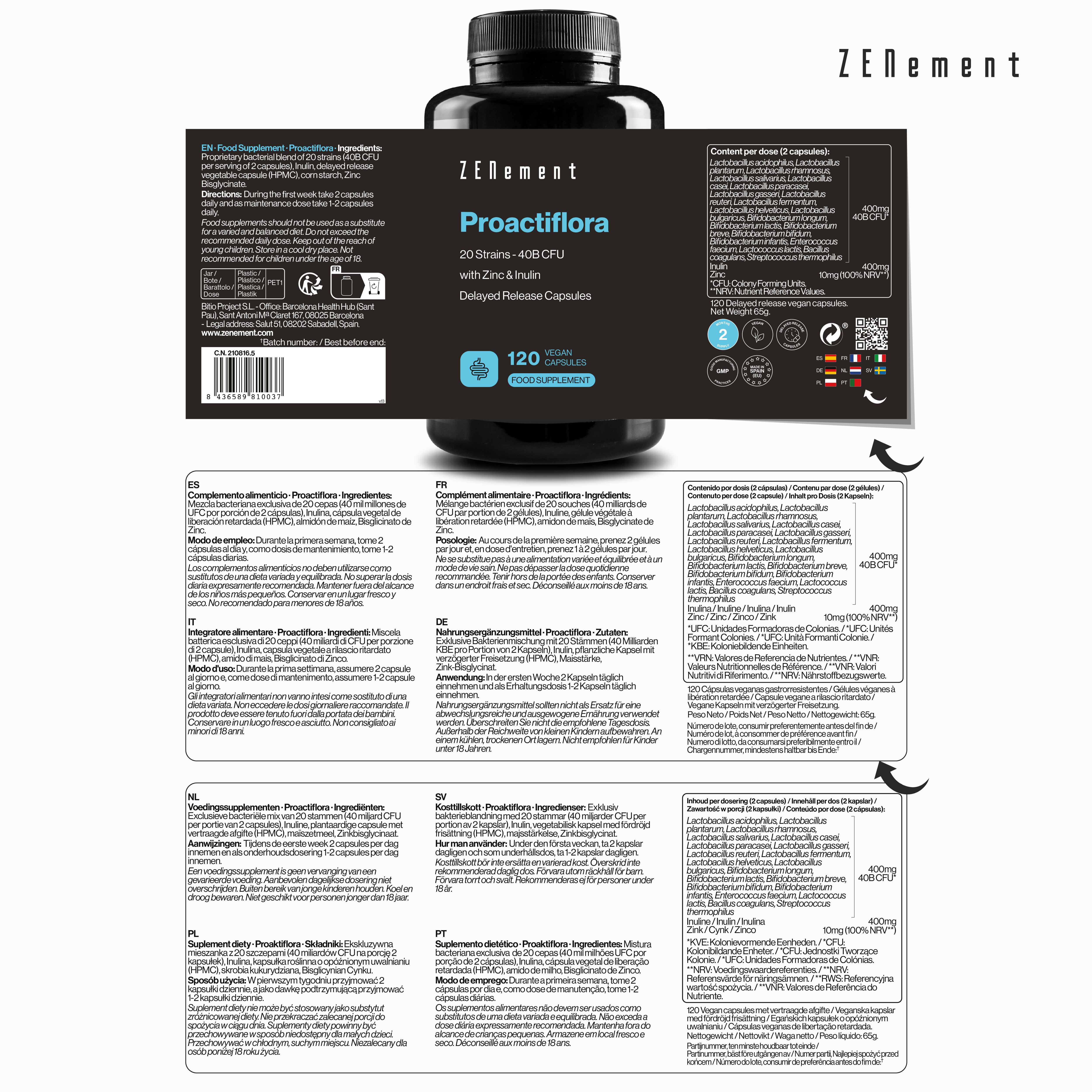 Zenement Proactiflora 20 Ceppi Probiotico 120 Capsule 40 Miliardi UFC