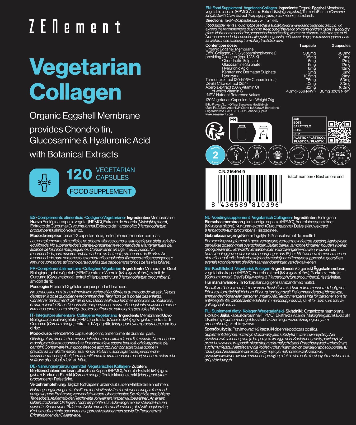 Zenement Collagene vegetariano capsule 120 acido ialuronico pelle
