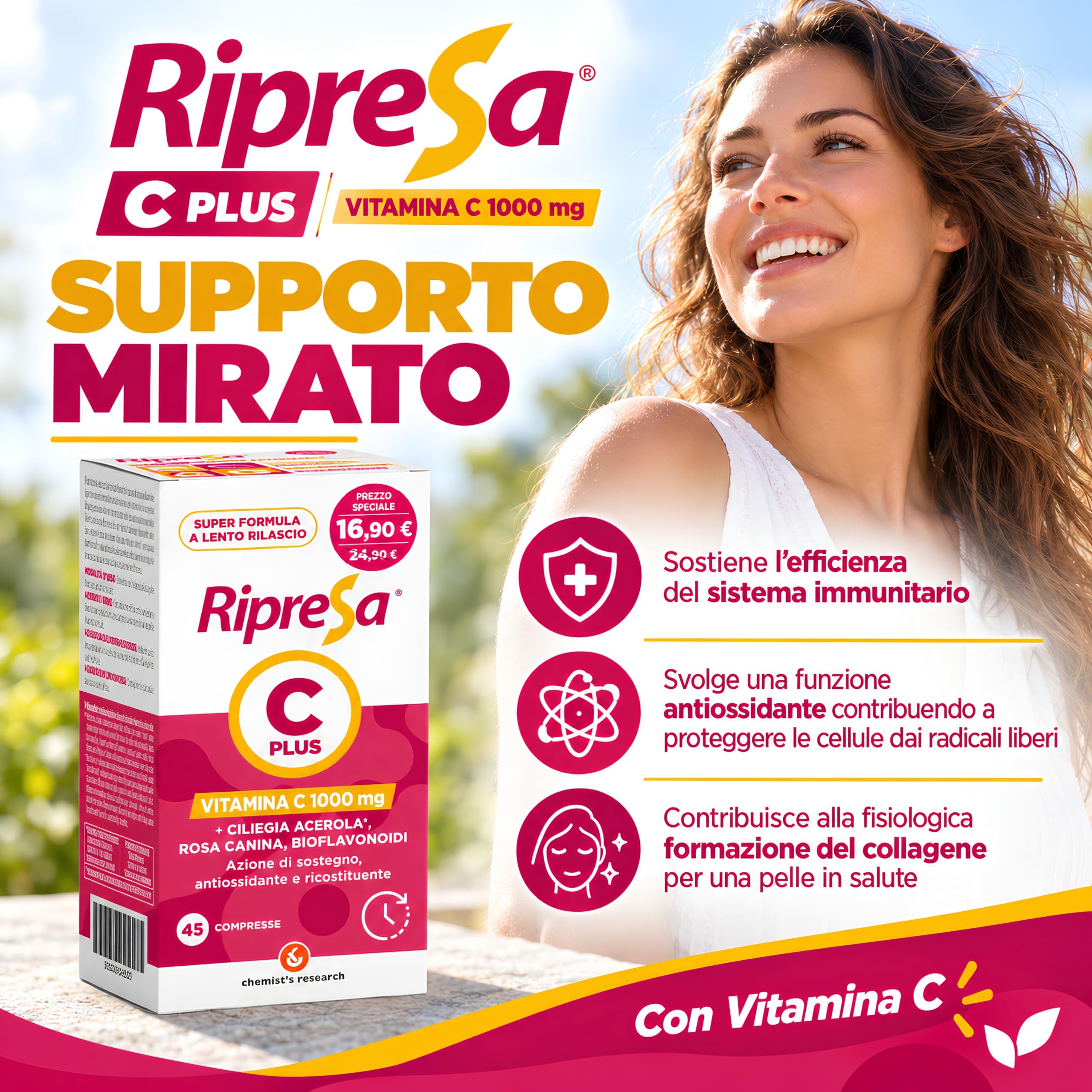 Chemist's Research Ripresa C Plus Vitamina C 45 Compresse Acerola