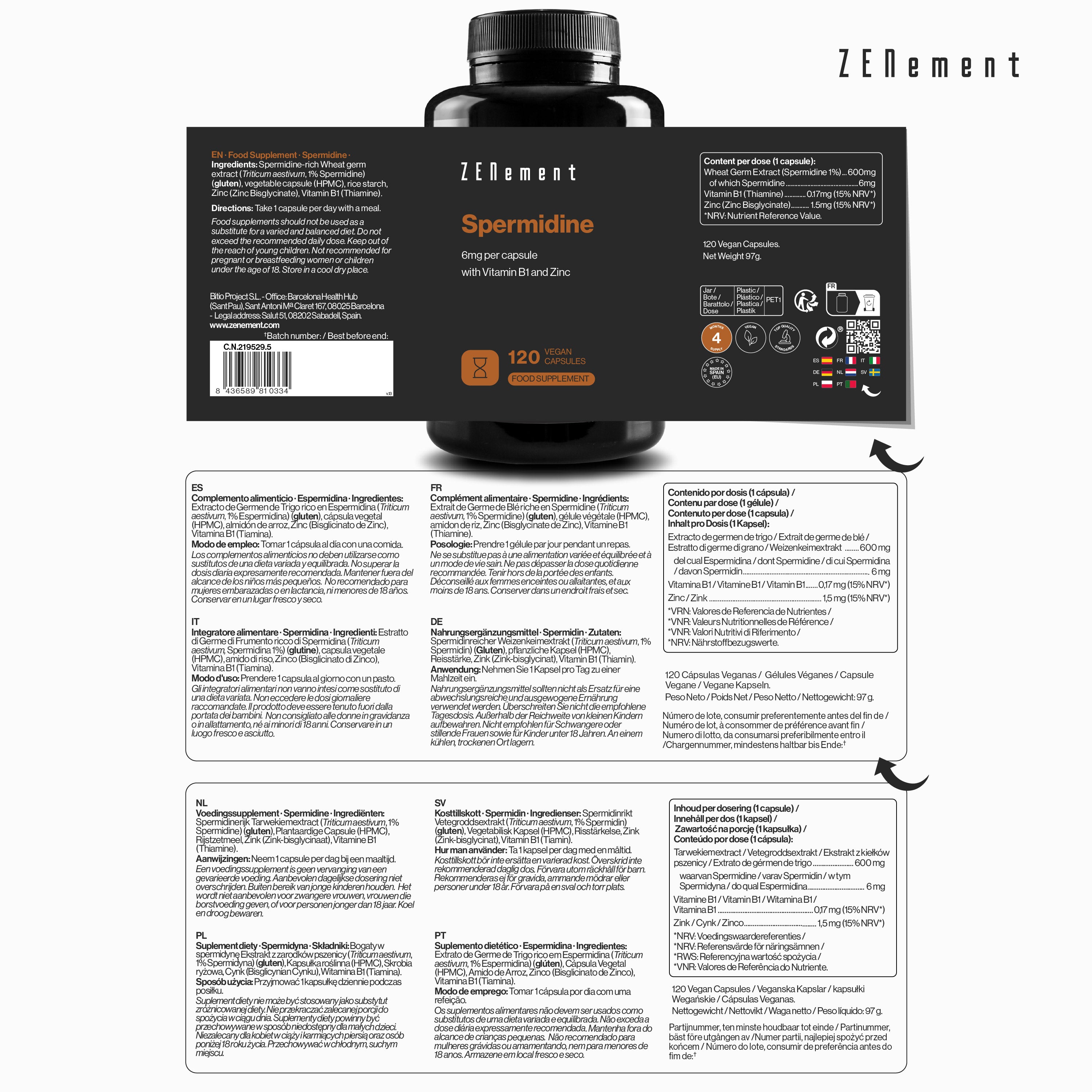 Zenement Longevità Spermidina 6 mg capsule 120 con zinco