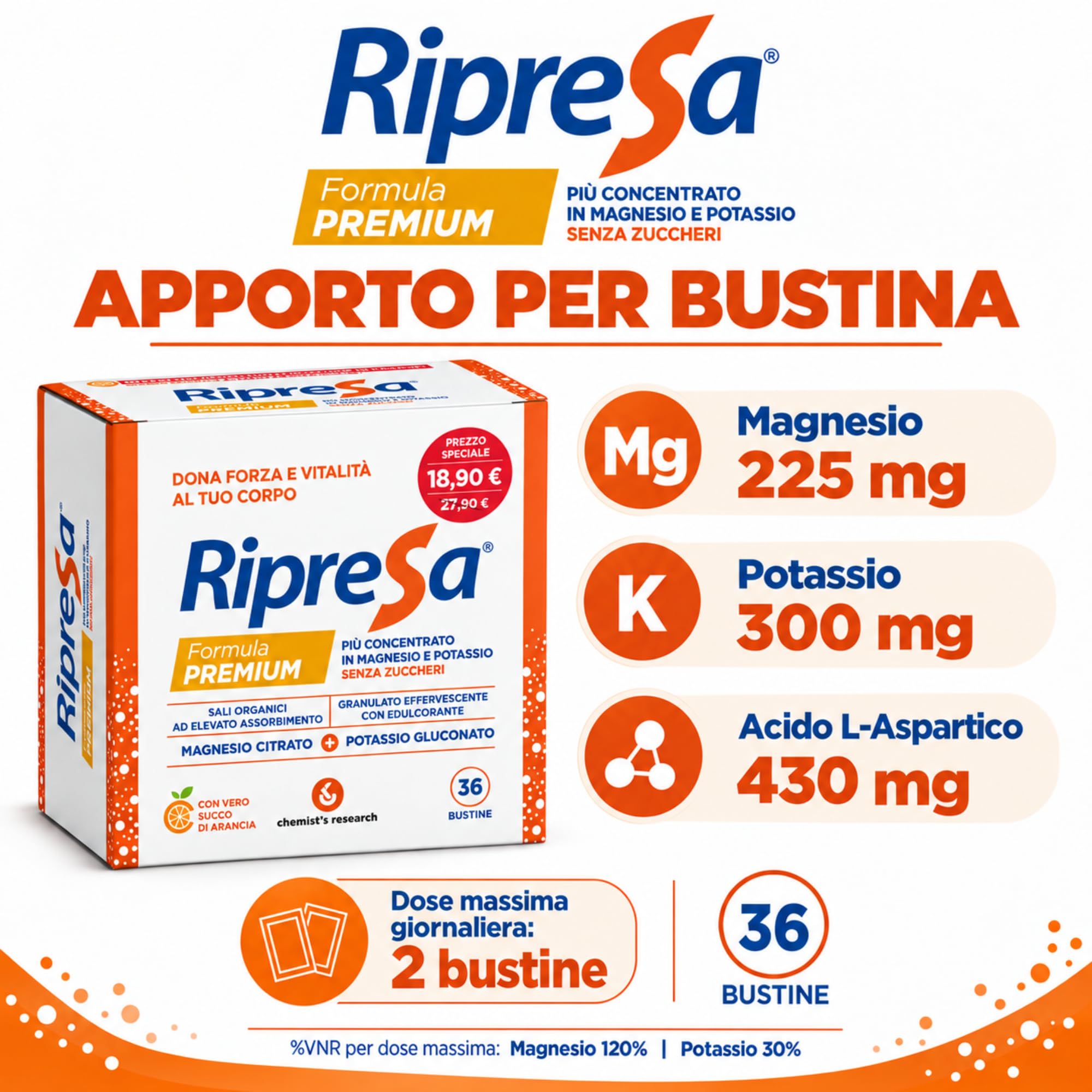 Chemist's Research Ripresa Premium Sali Minerali Arancia 36 Bustine