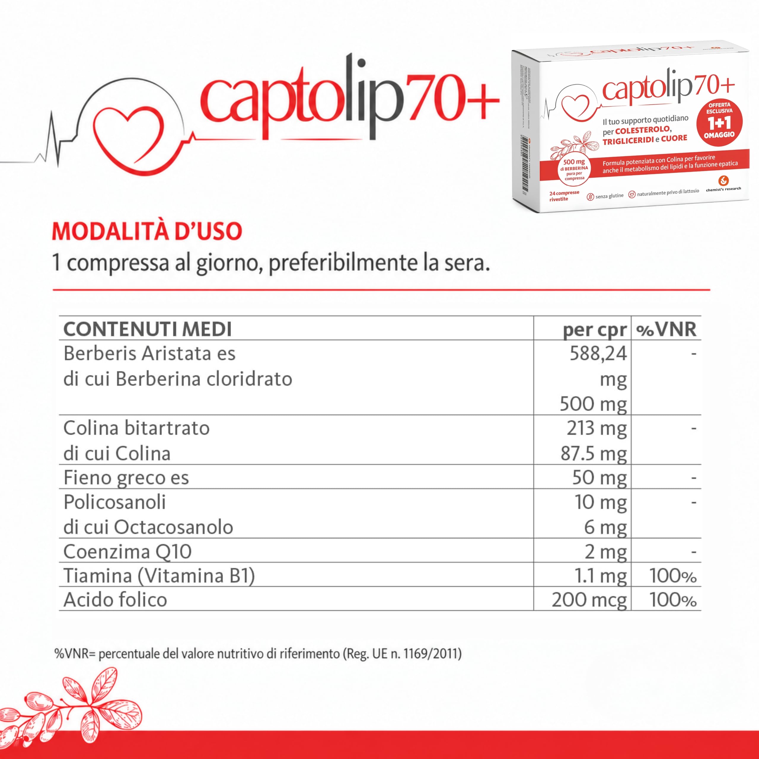 Chemist's Research Captolip 70+ Integratore 24 Compresse x2
