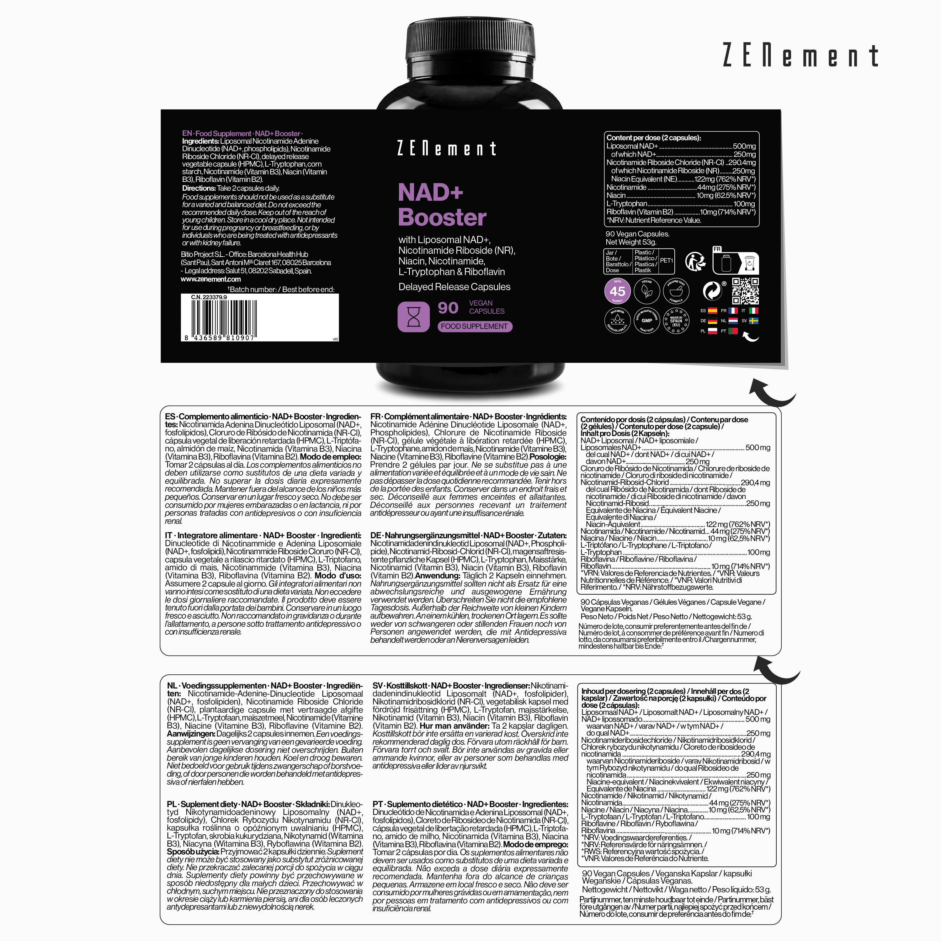 Zenement NAD+ Booster liposomiale capsule 90 capsule energia
