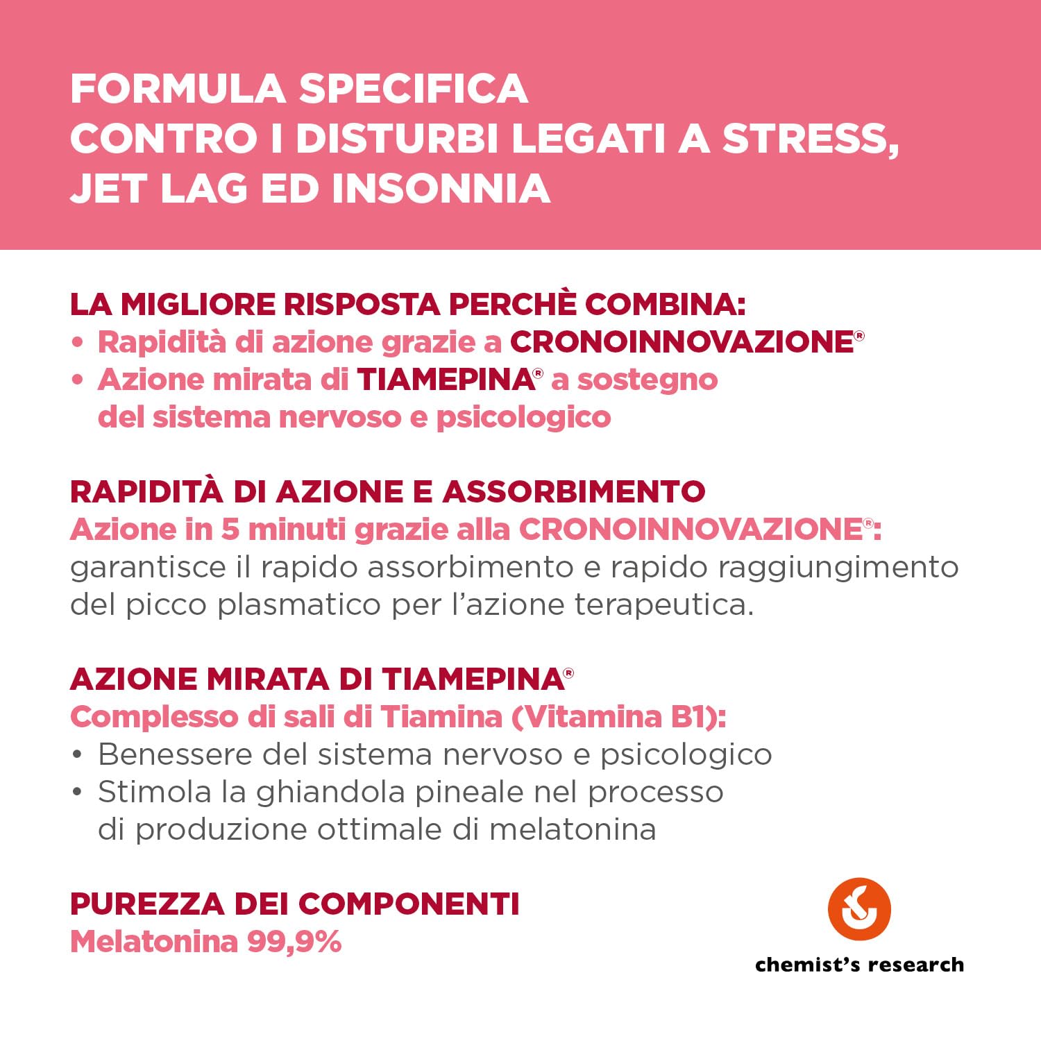 Chemist's Research Melatonina Crono Sonno 2x30 Compresse Stress