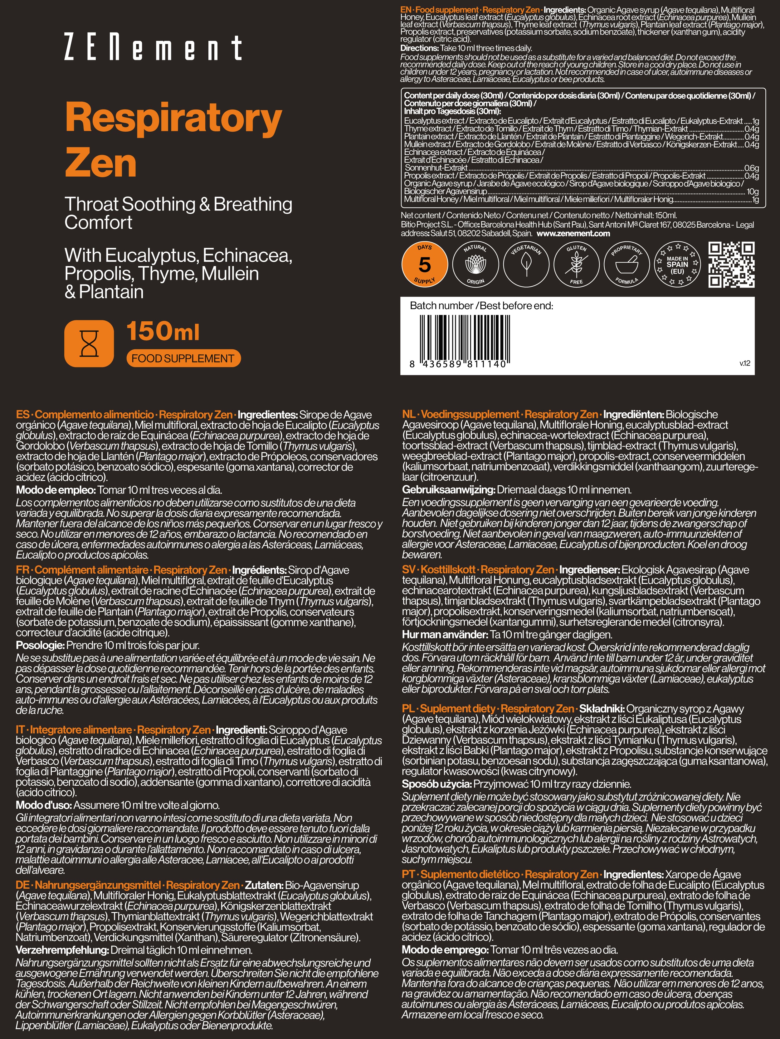 Zenement Respiratory Zen sciroppo eucalipto 150 ml vie respiratorie