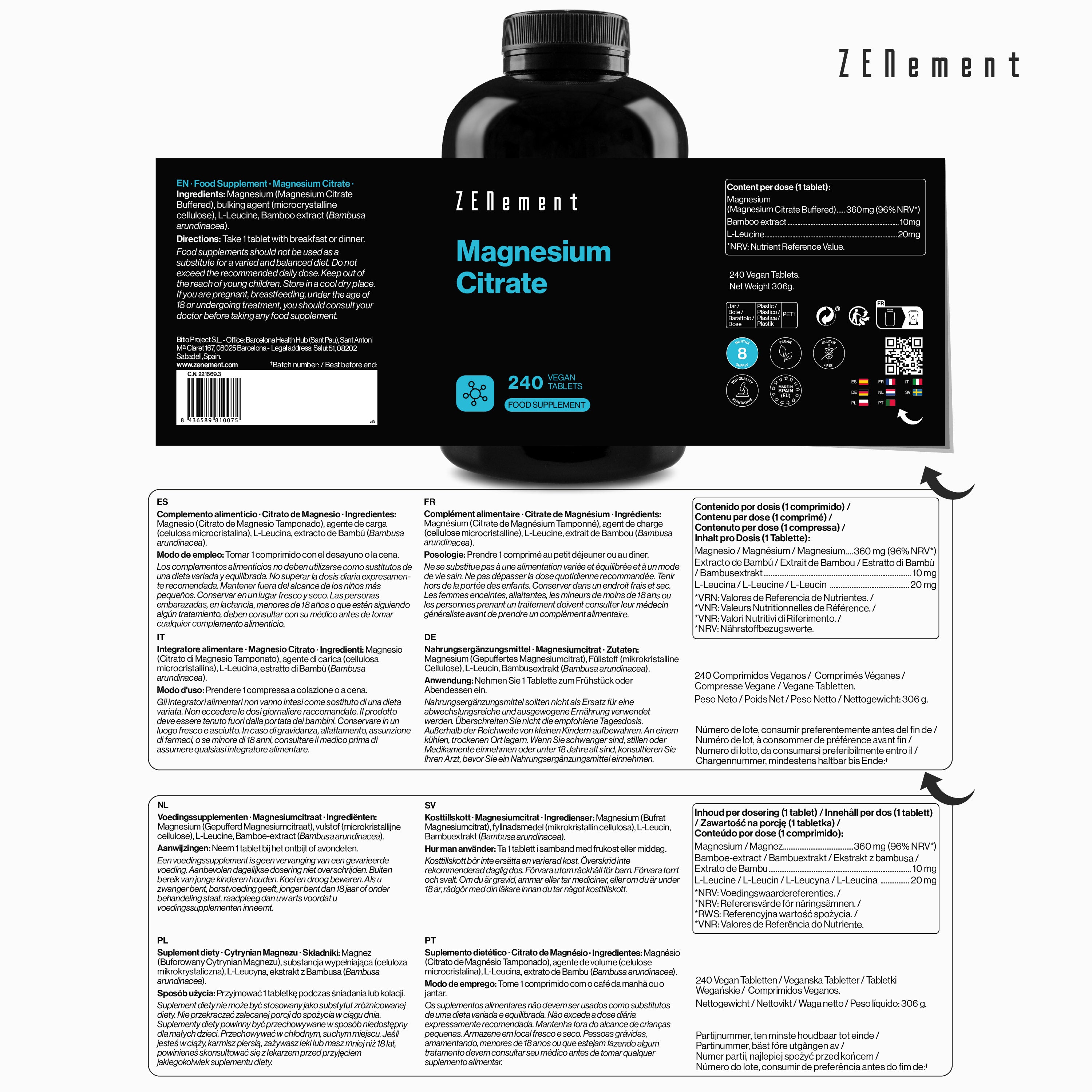 Zenement Vitamine e minerali Magnesio Citrato compresse 240 pz