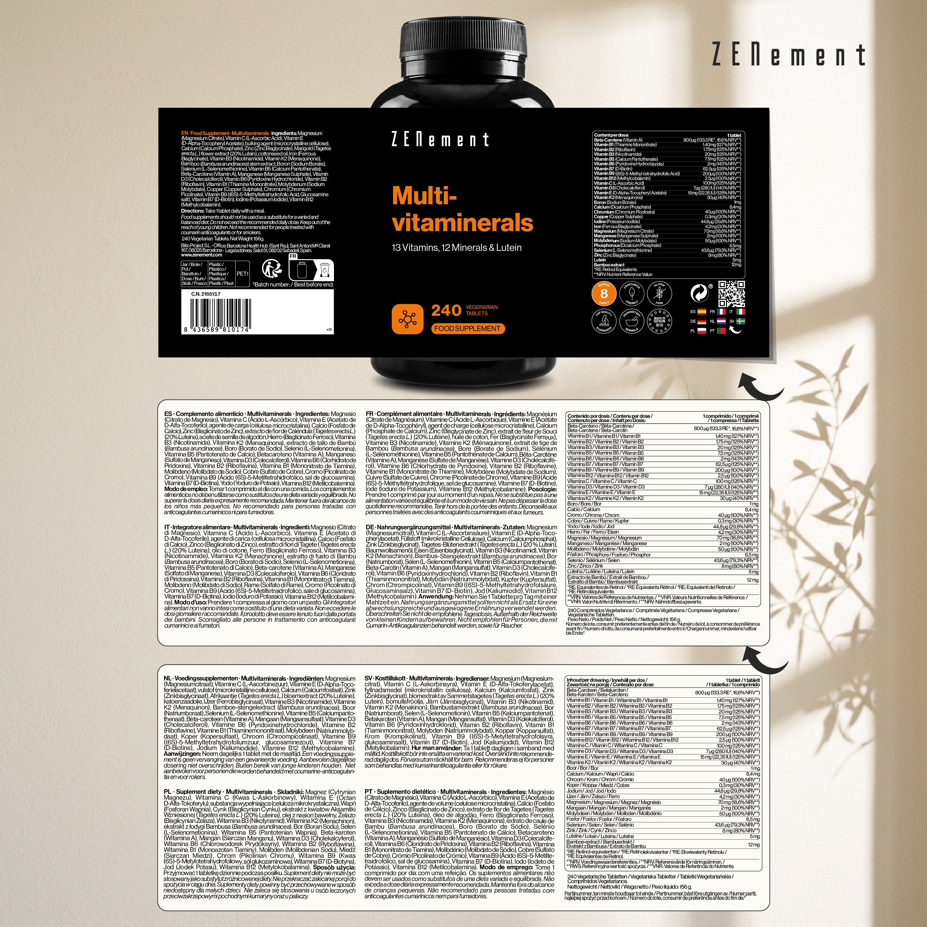 Zenement Vitamine e Minerali Multivitaminerals 27 Attivi 240 Compresse