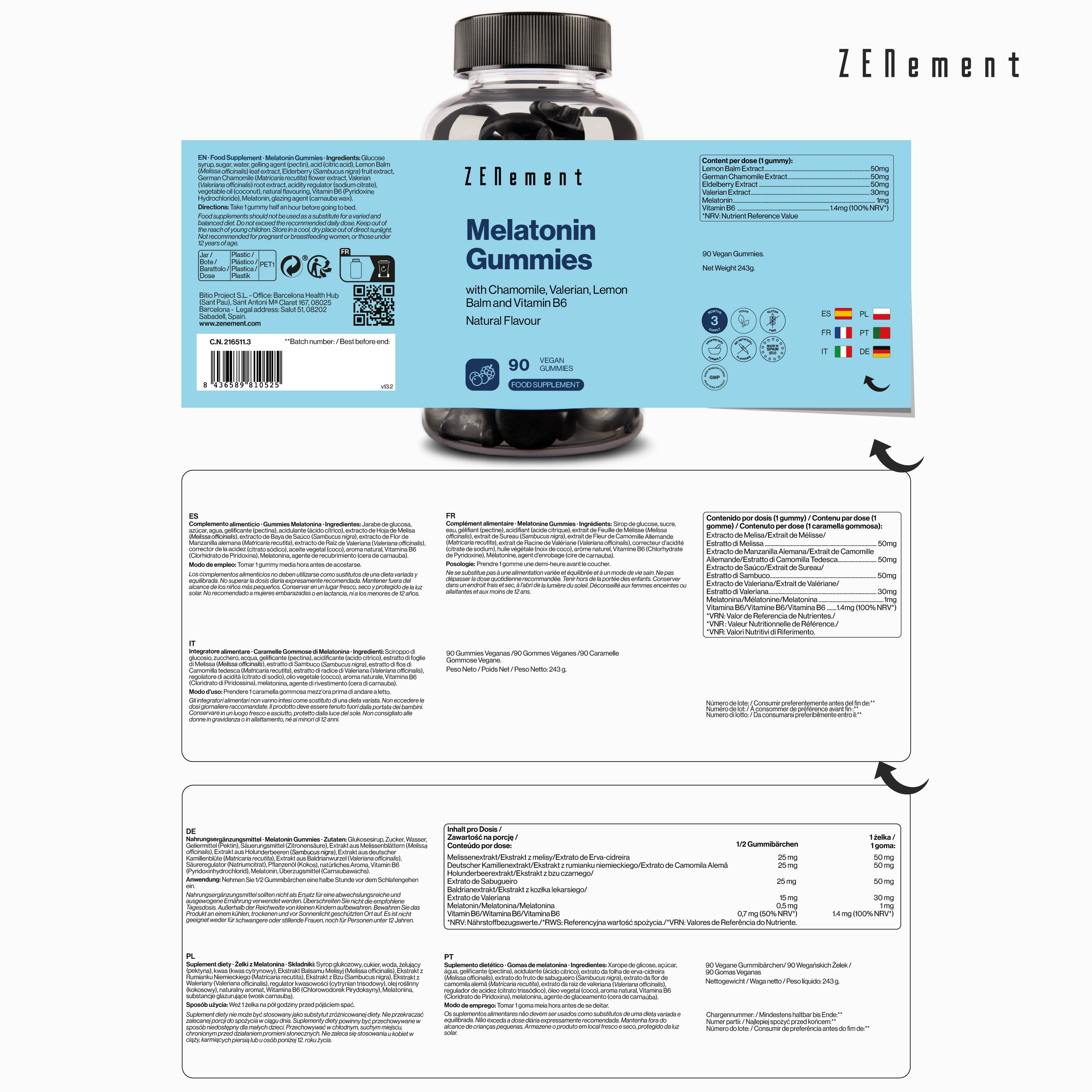 Zenement Melatonina 1 mg gommose 90 gummies frutti di bosco sonno