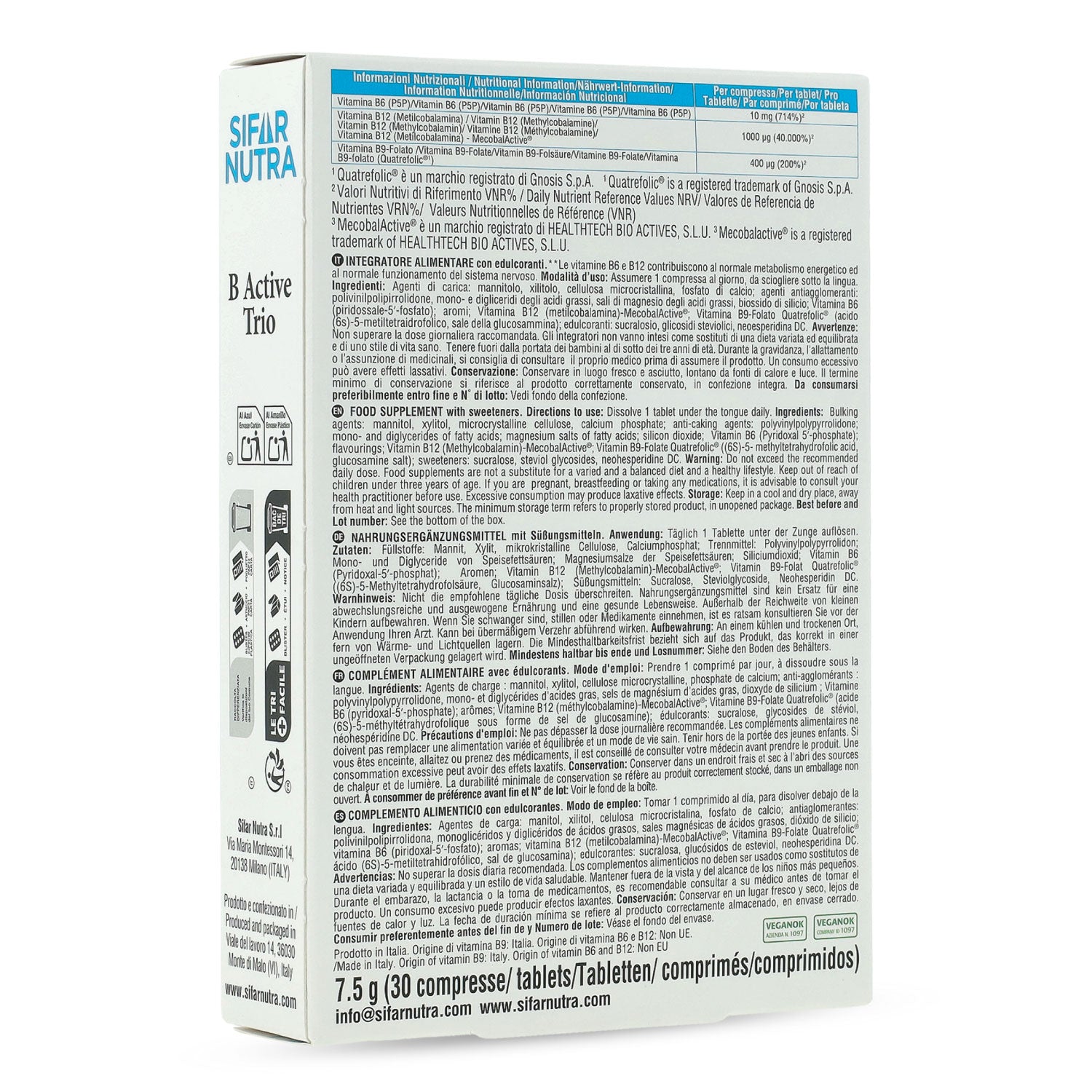 SIFAR NUTRA Memory B Active Trio B12 60 Compresse 2 Scatole