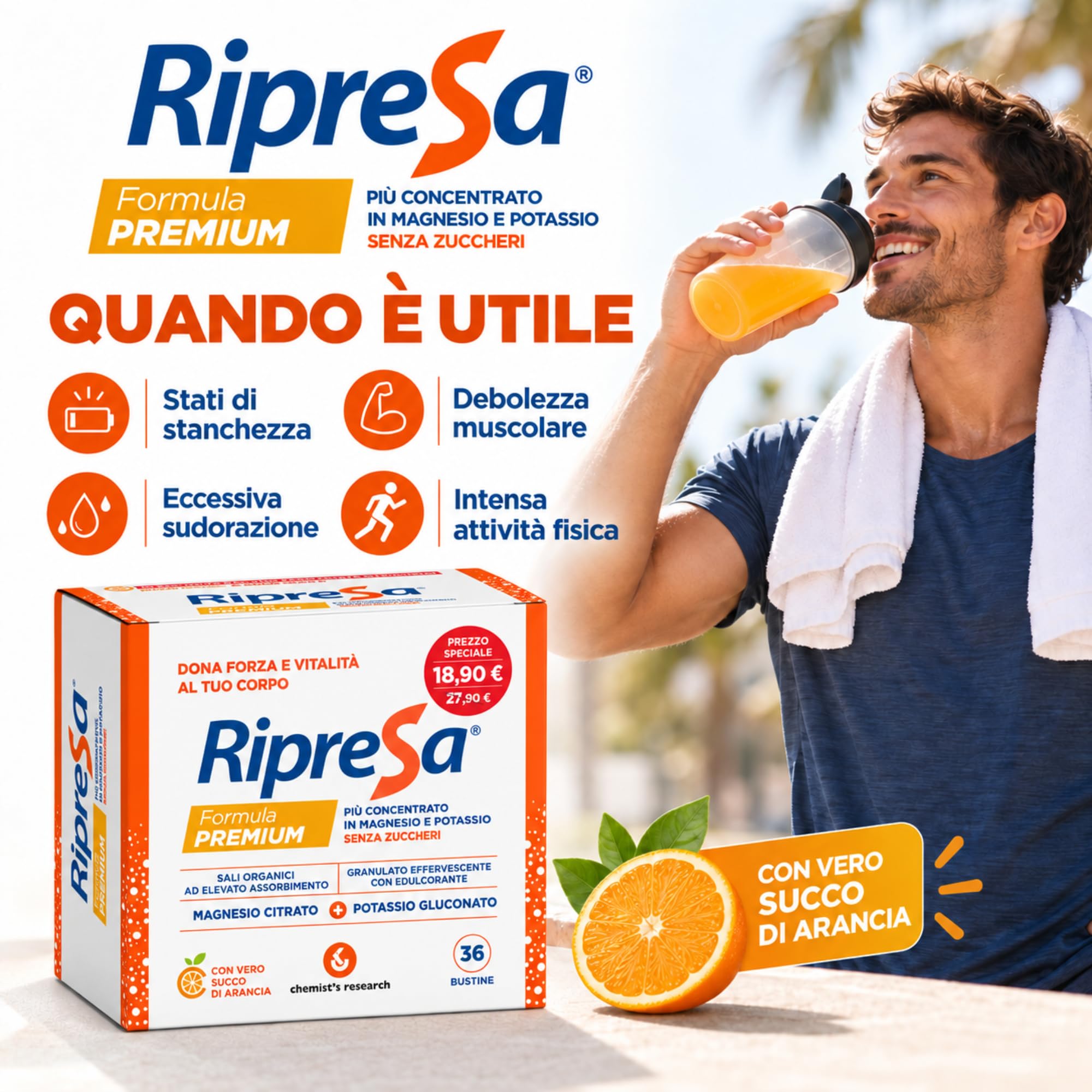 Chemist's Research Ripresa Premium Sali Minerali Arancia 36 Bustine