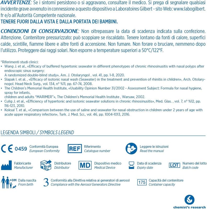 Chemist's Research Fluimar Spray Nasale 200 ml Isotonico 2x100 ml