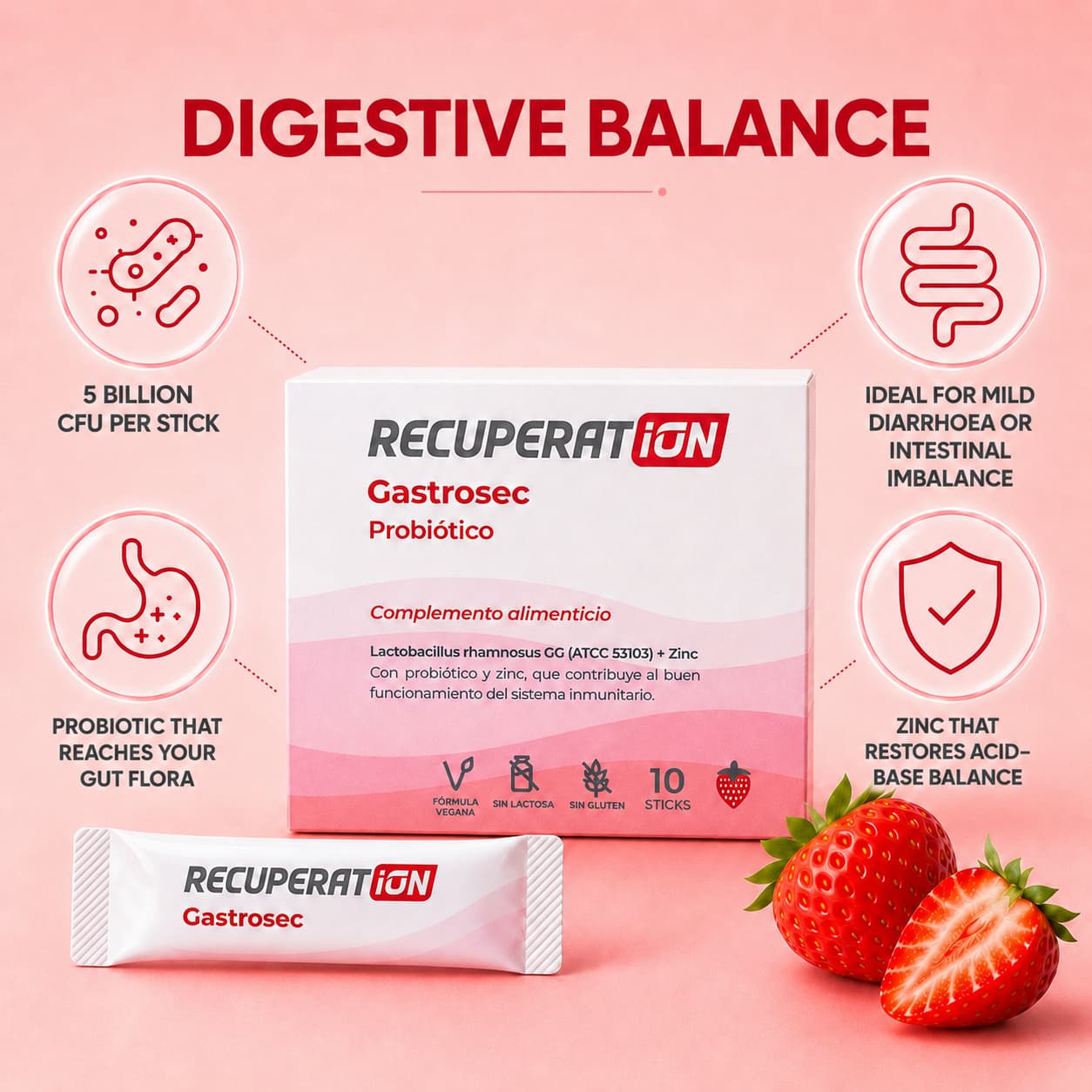 Recuperat-ion Gastrosec probiotico 10 stick arancia fragola zinco