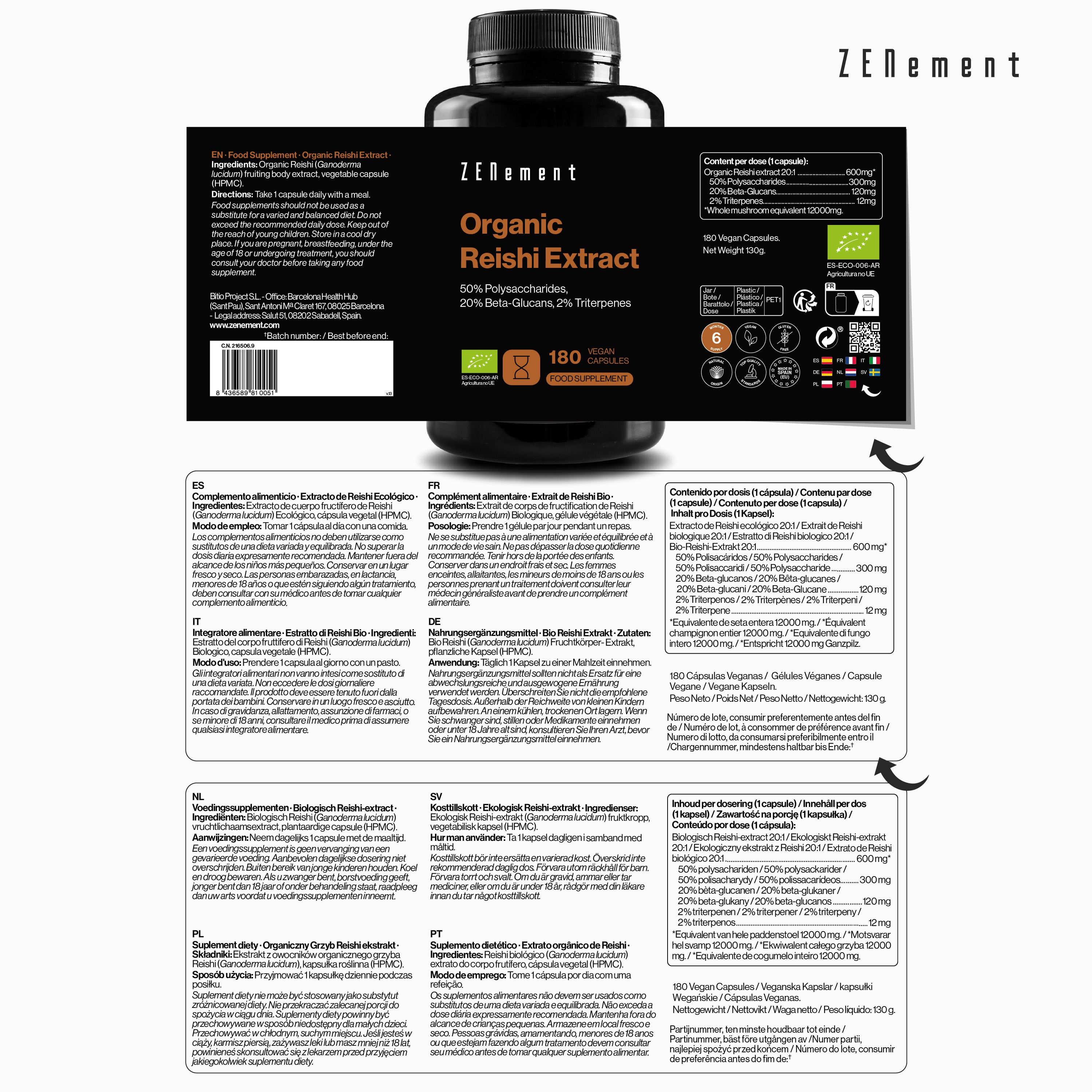 Zenement Reishi Bio Integratore 180 Capsule Vegane 600 mg