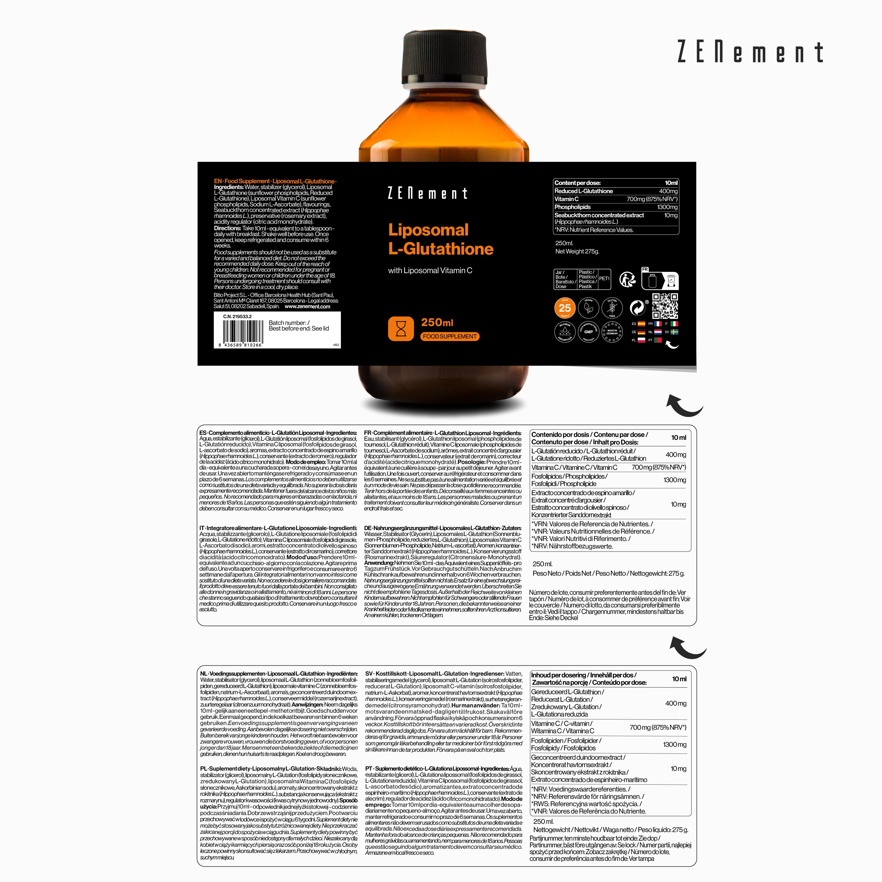 Zenement Glutatione Liposomiale 250 ml vitamina C