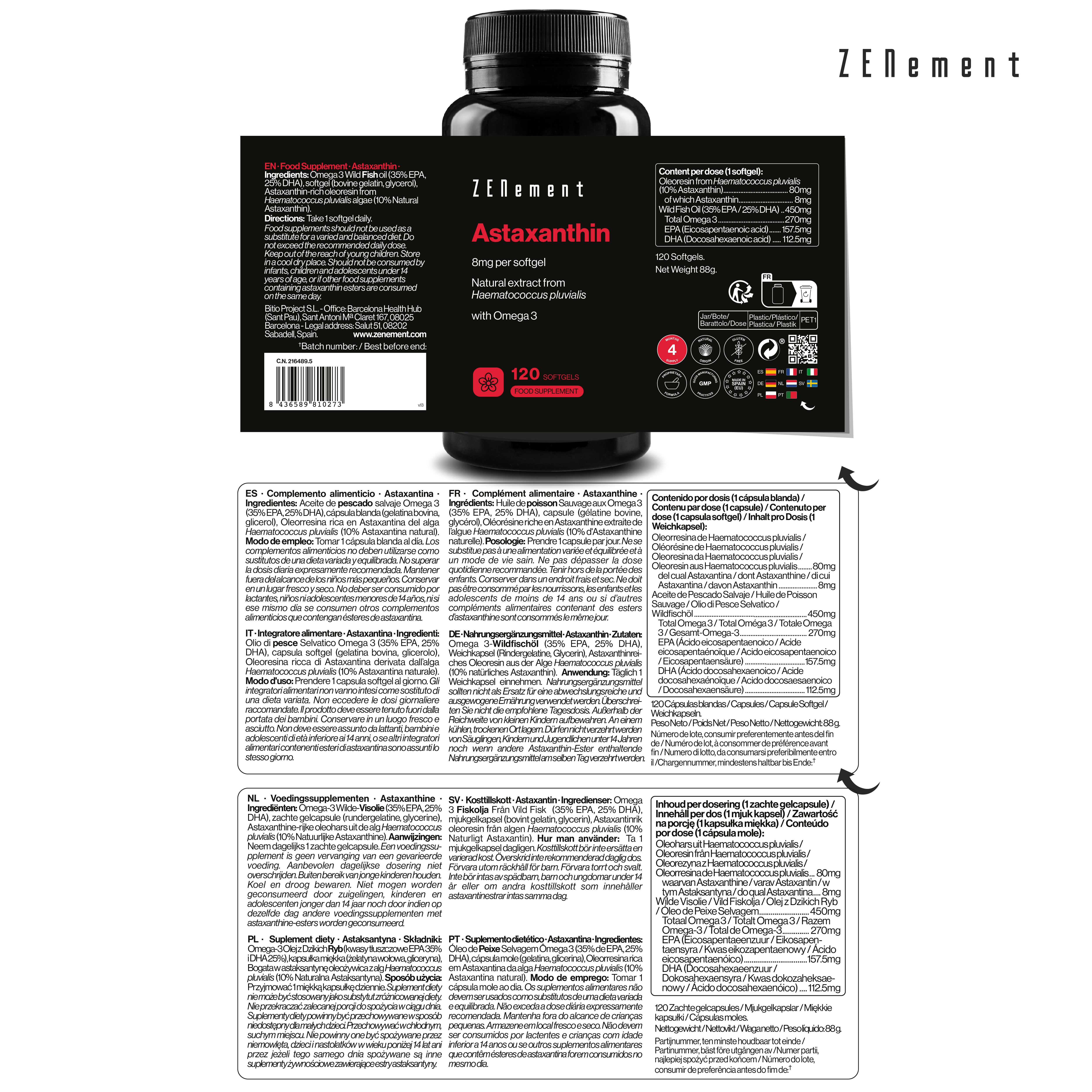 Zenement Bellezza Astaxantina 8mg Integratore 120 Capsule Softgel
