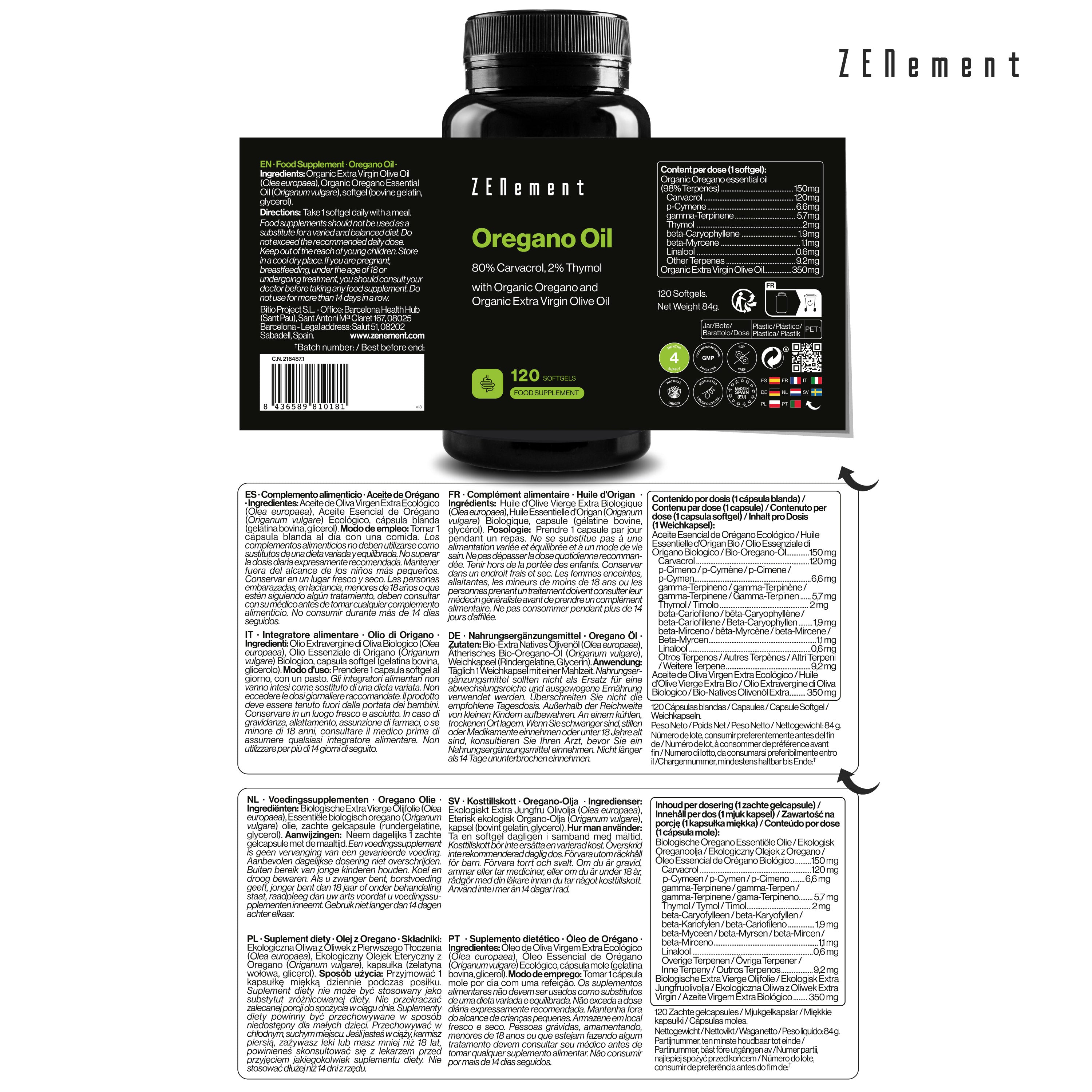 Zenement Olio di Origano 80% carvacrolo capsule 120 softgel