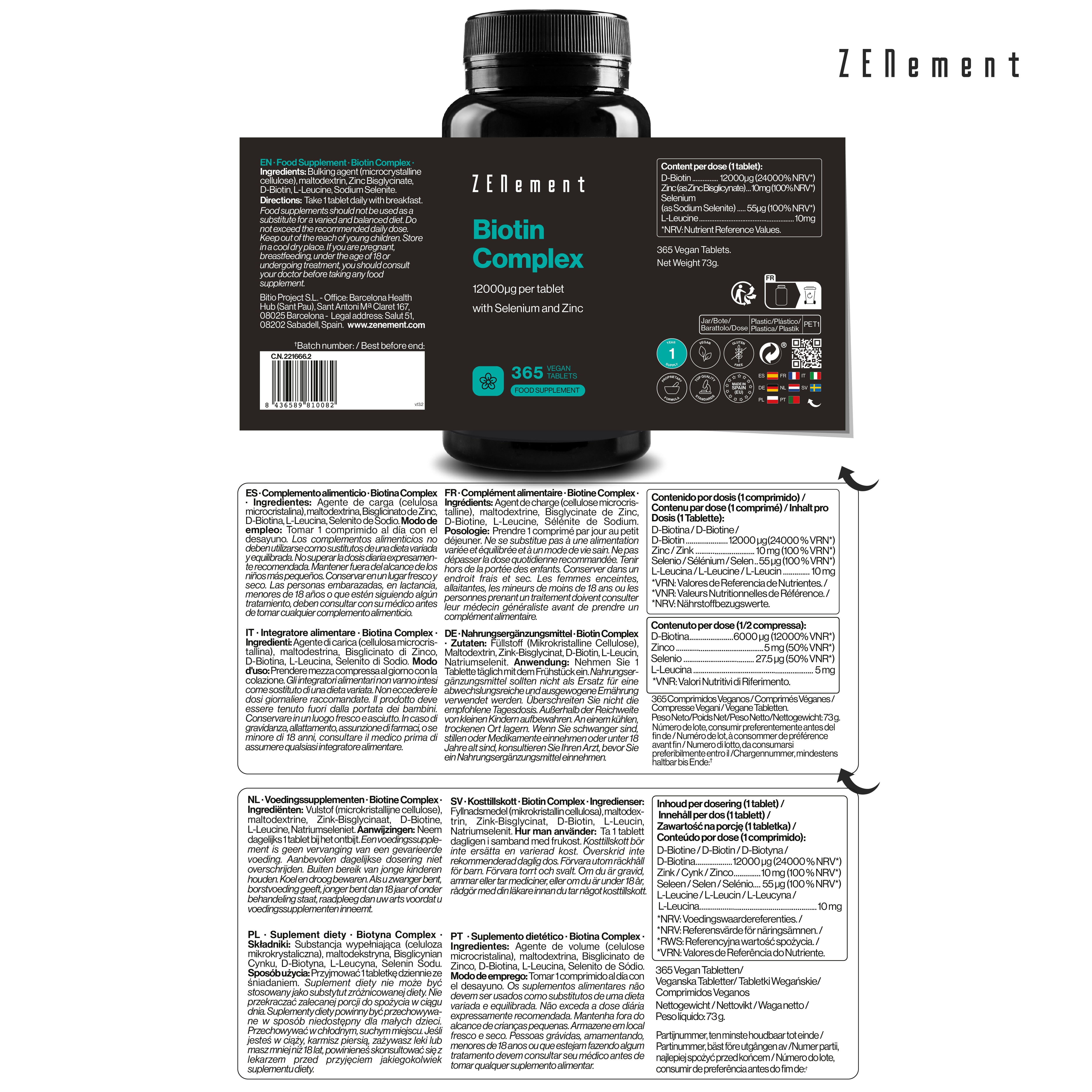 Zenement Bellezza Biotina Complex 6000 µg compresse 365 vegane